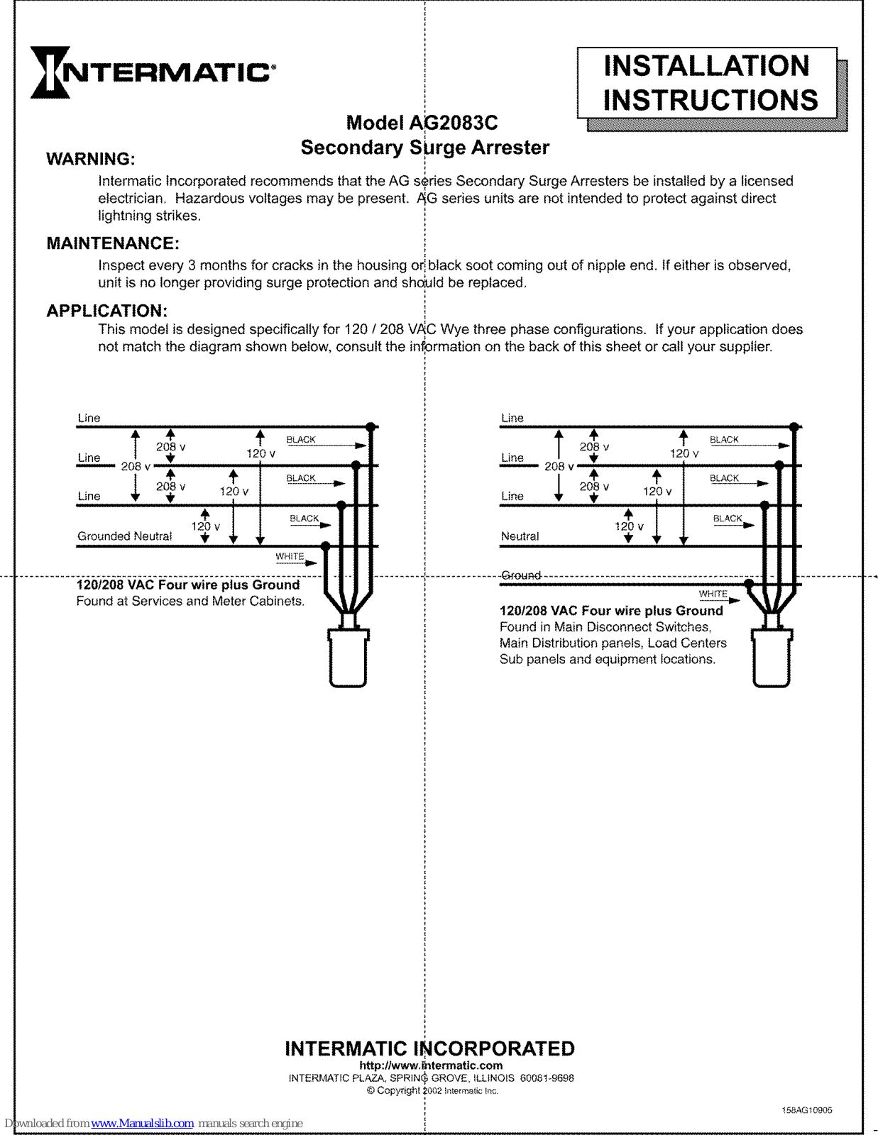 Intermatic AG2083C Installation Instructions Manual