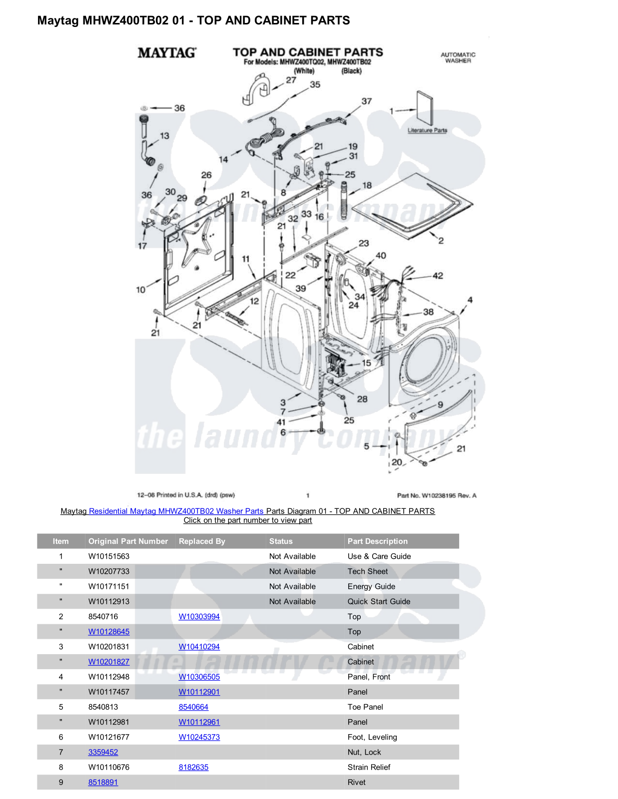 Maytag MHWZ400TB02 Parts Diagram