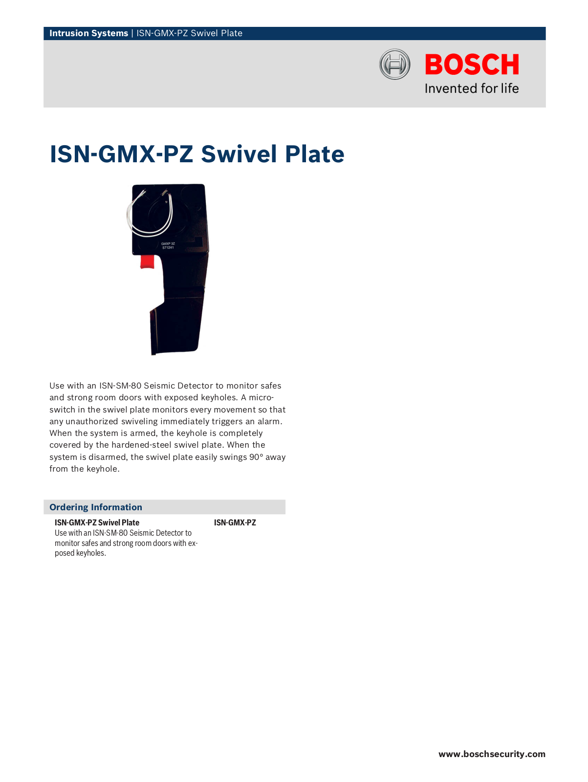 Bosch ISN-GMX-PZ Specsheet