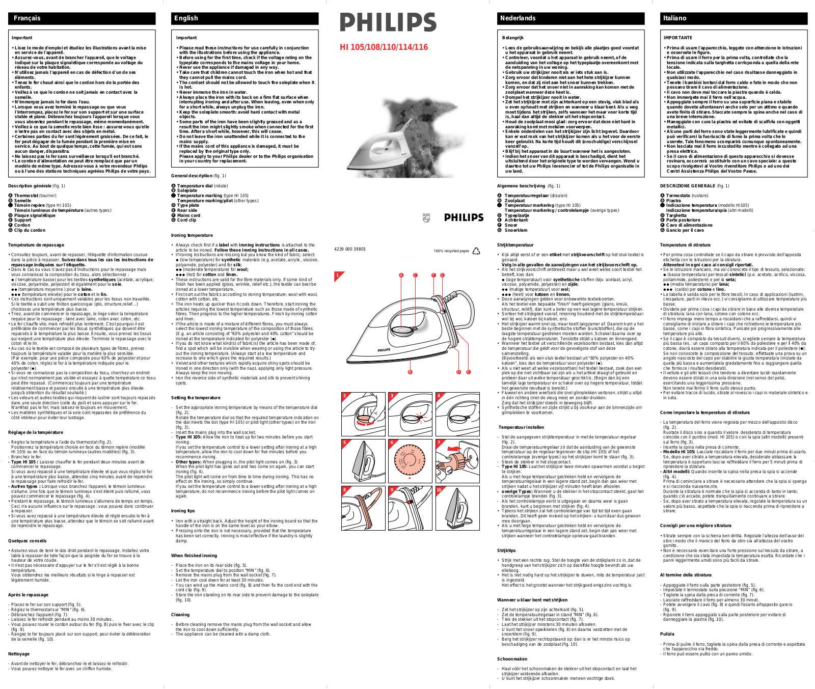 Philips HI 105, HI 108, HI  110, HI 114, HI 116 User Manual