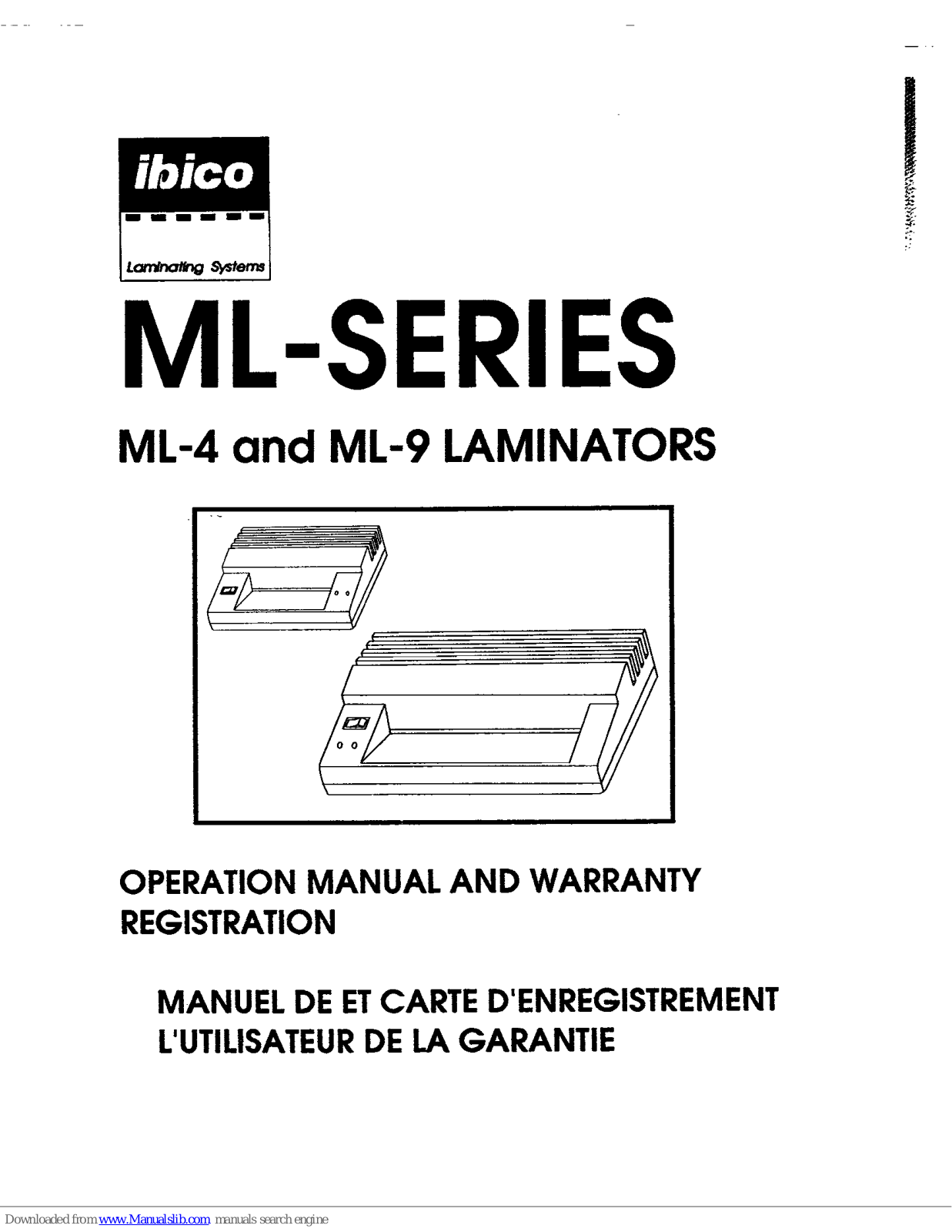 ibico ML-4, ML-9 Operation Manual And Warranty Registration