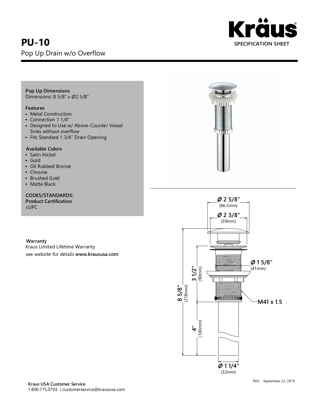 Kraus KUS10328 Specifications - ManualMachine.com