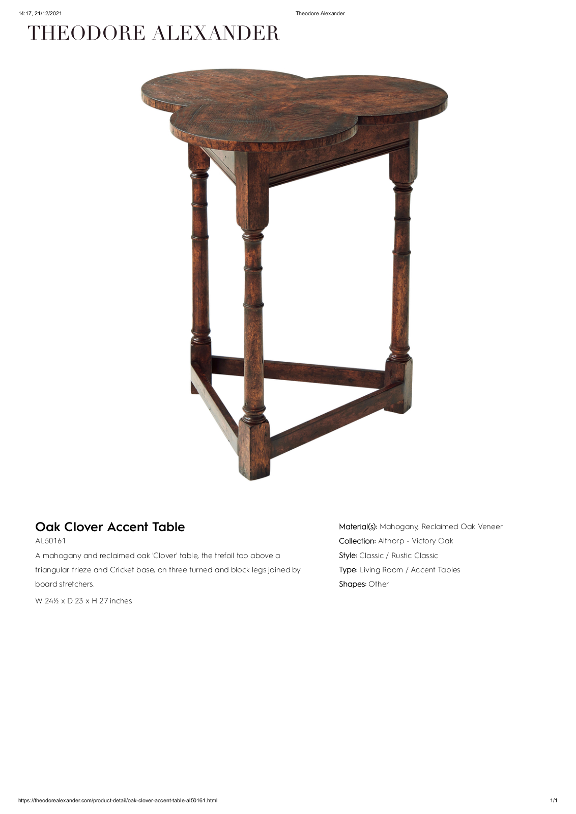 Theodore Alexander FPLJ1492 Specifications - ManualMachine.com