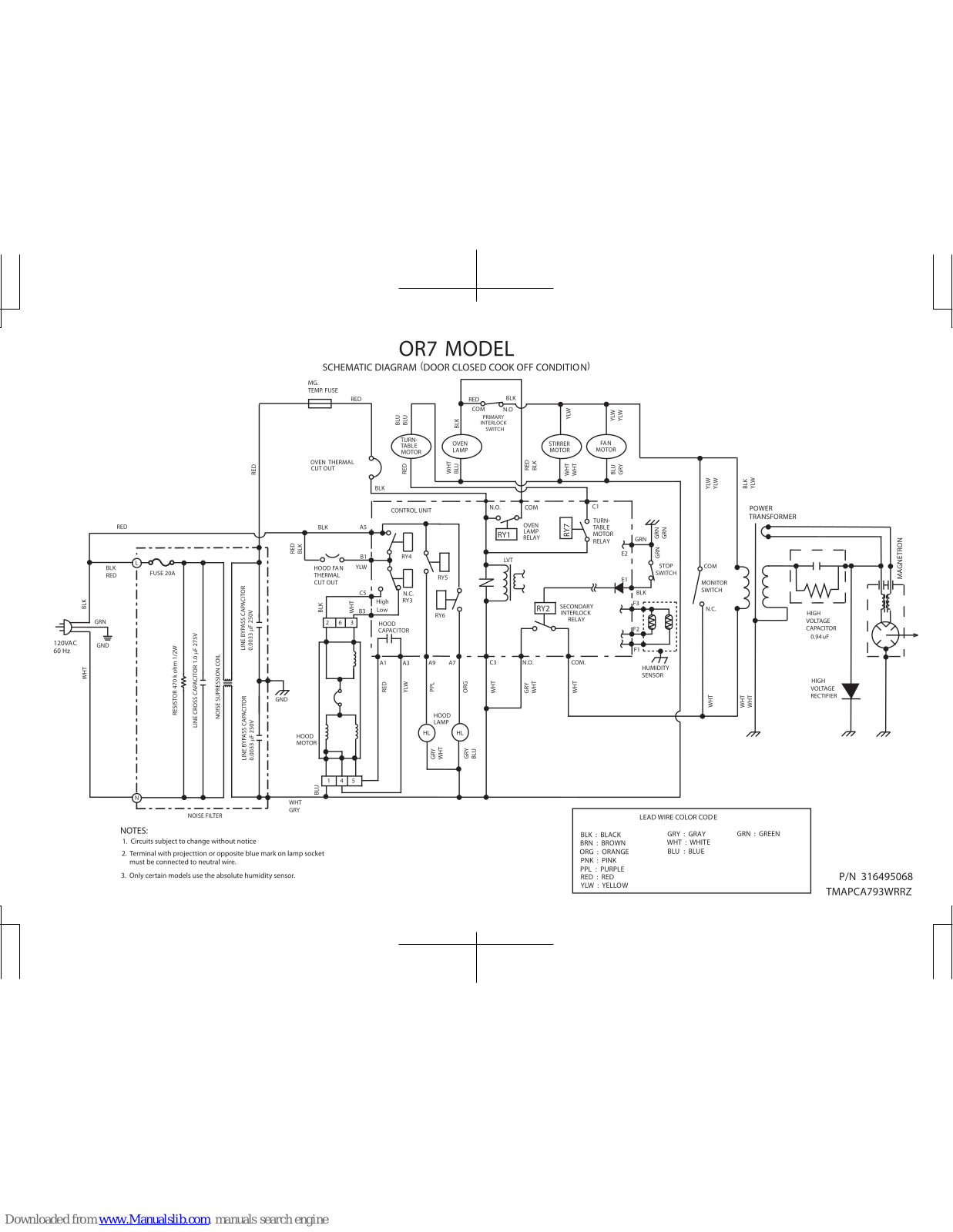 Frigidaire FGMV173KB - Gallery Series Microwave, FGMV173KW - Gallery Series Microwave, FGMV174KM - Gallery 1.7 Cu Ft Microwave Wiring Diagram