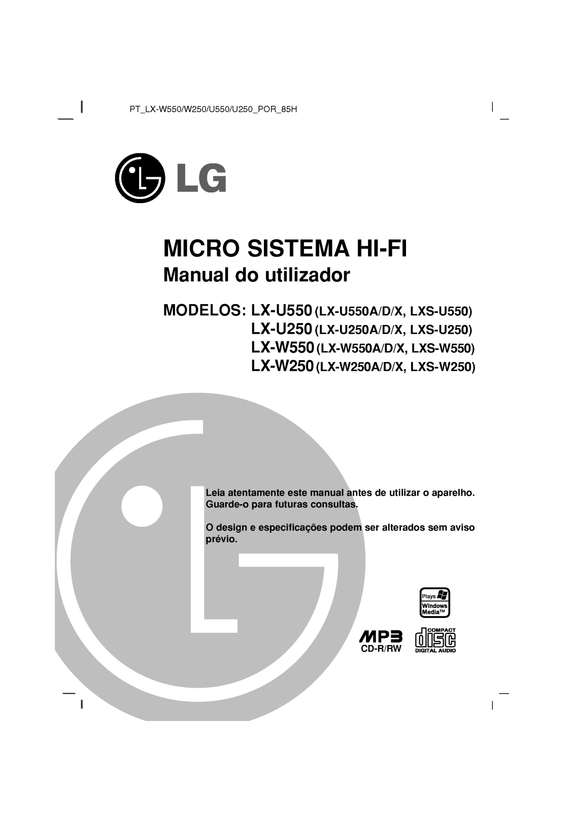 Lg LX-U250, LX-U550, LX-W250, LX-W550 user Manual