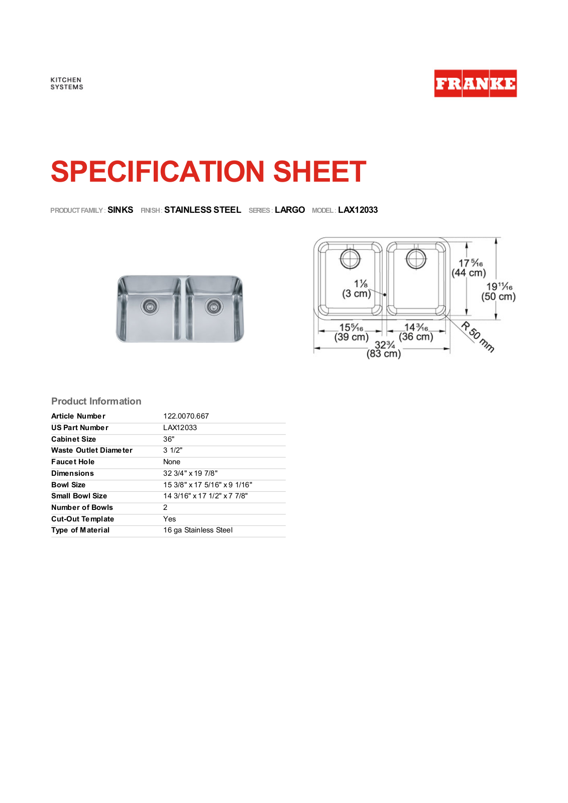 Franke Foodservice LAX12033 User Manual