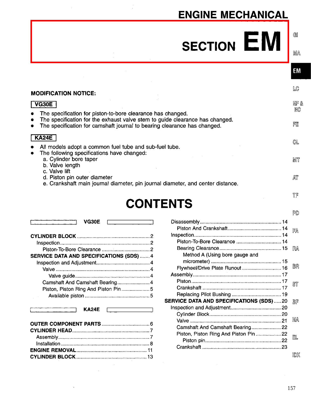 Nissan D21 Engine Mechanical  EM 1995 Owner's Manual