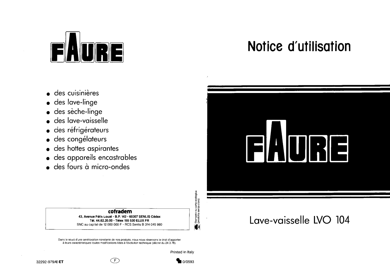 Faure LVO104W User Manual