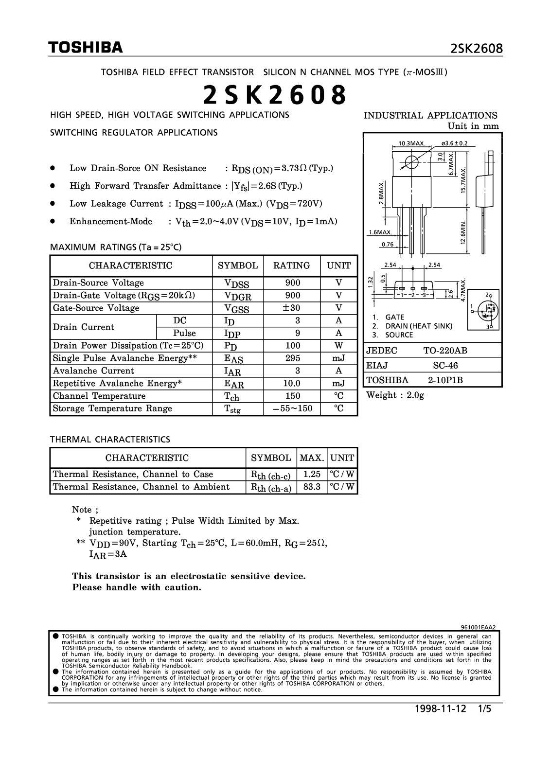 Toshiba 2SK2608 Schematic