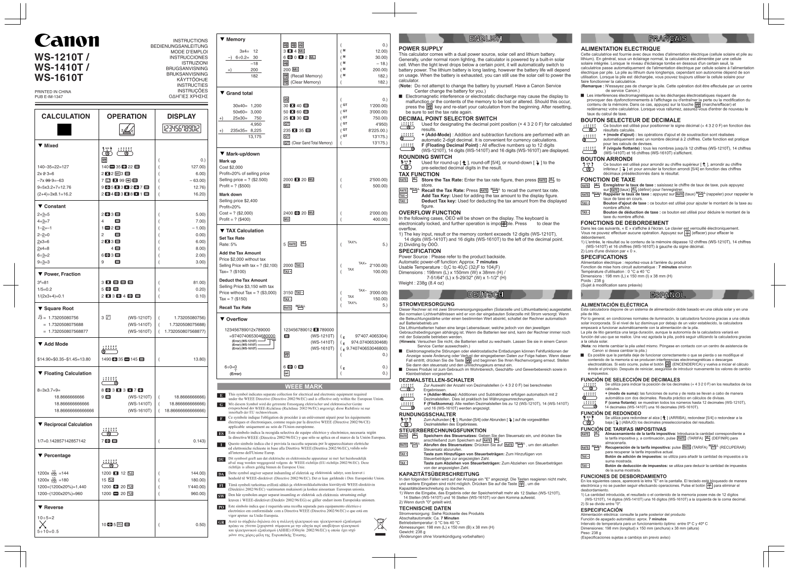 Canon WS1210T User manual