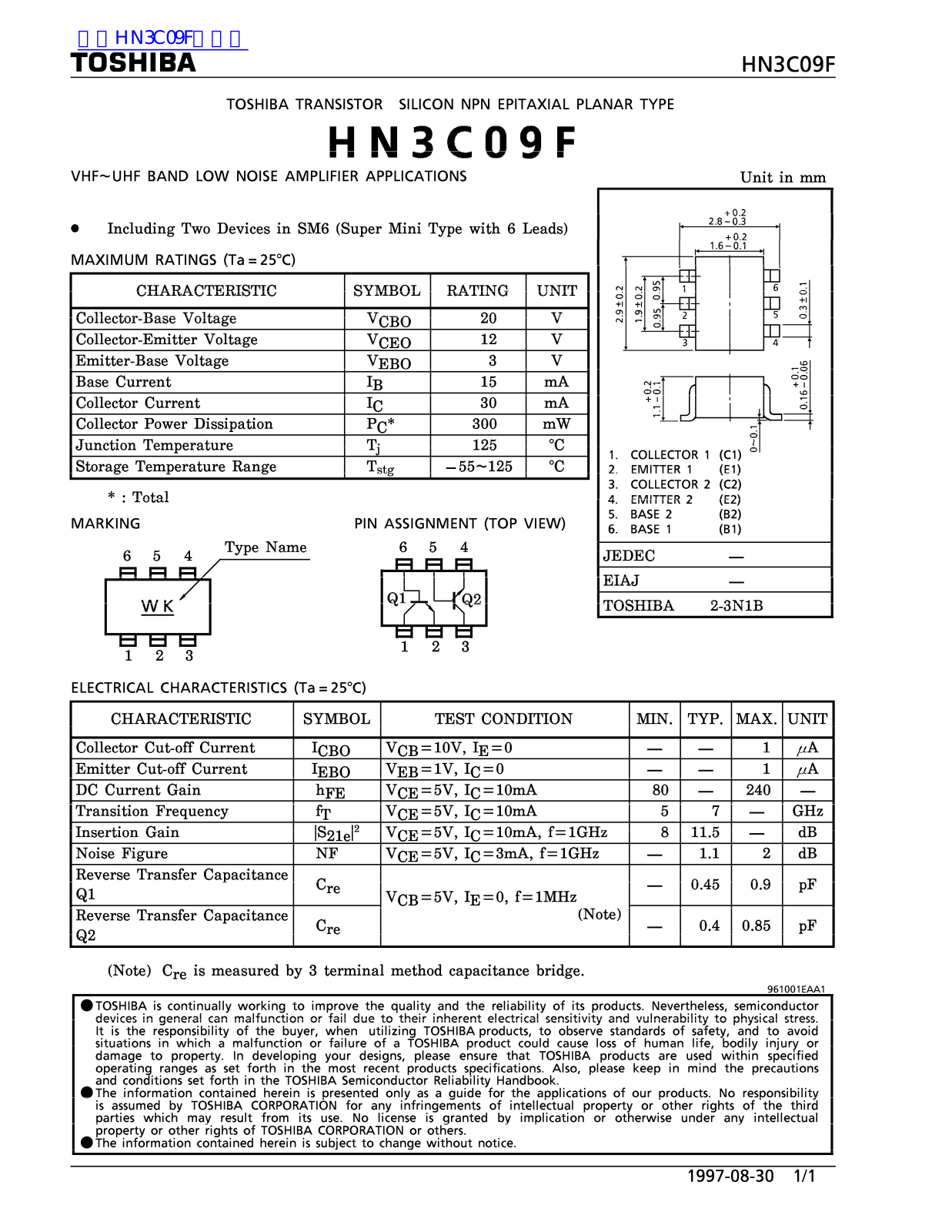 TOSHIBA HN3C09F Technical data