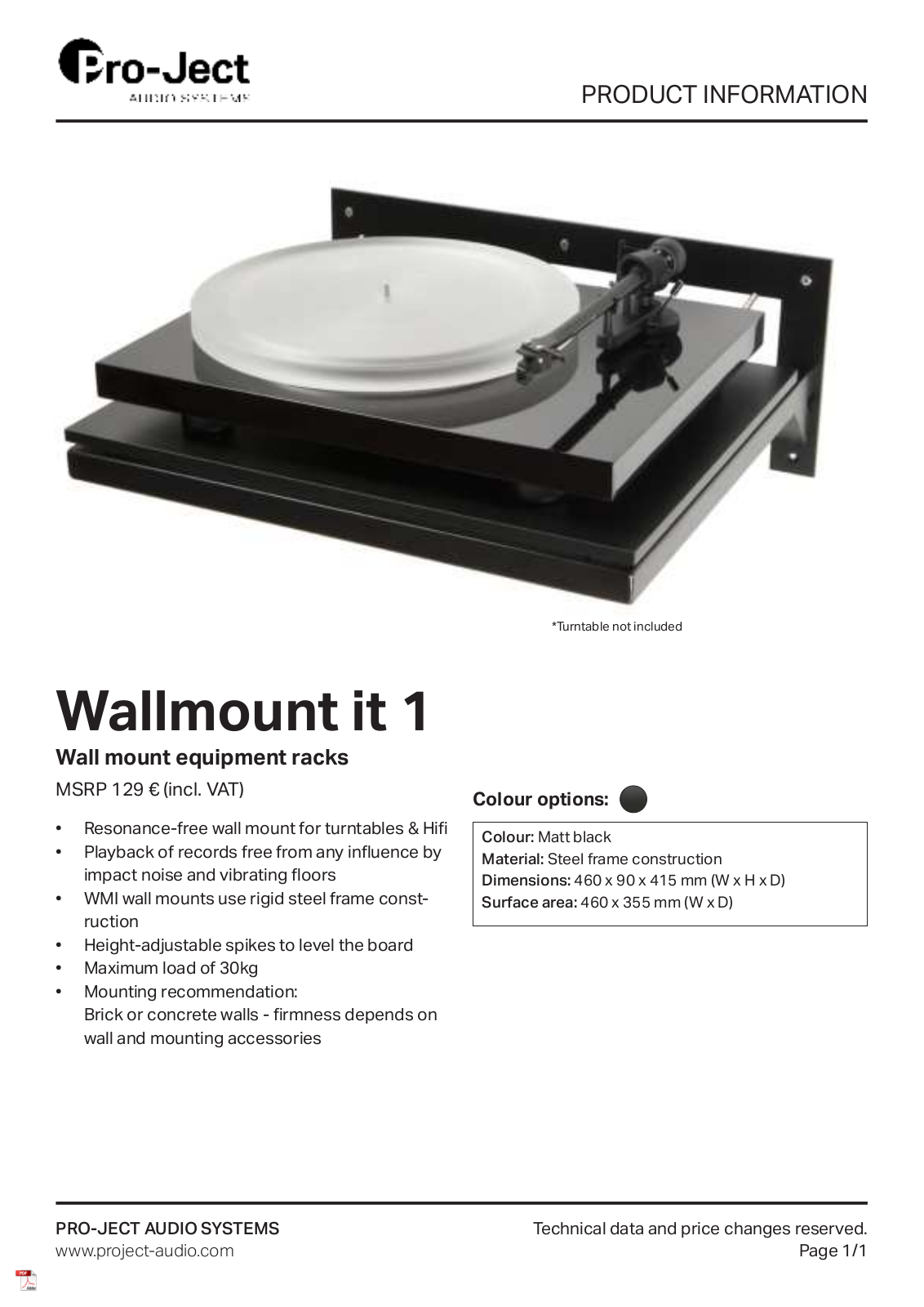 PRO-JECT AUDIO Wallmount it 1 User Manual