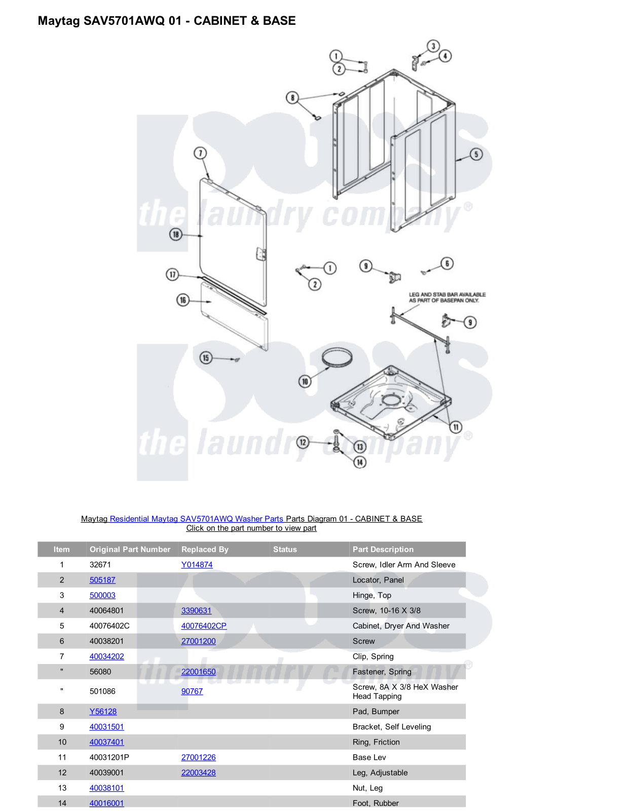 Maytag SAV5701AWQ Parts Diagram