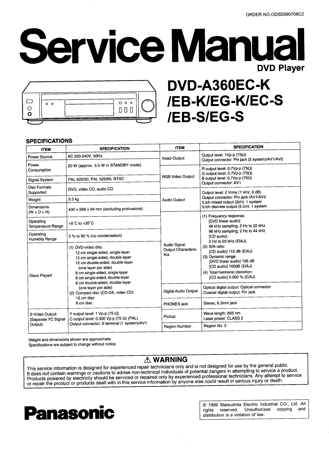 Panasonic DVDA-360 Service manual