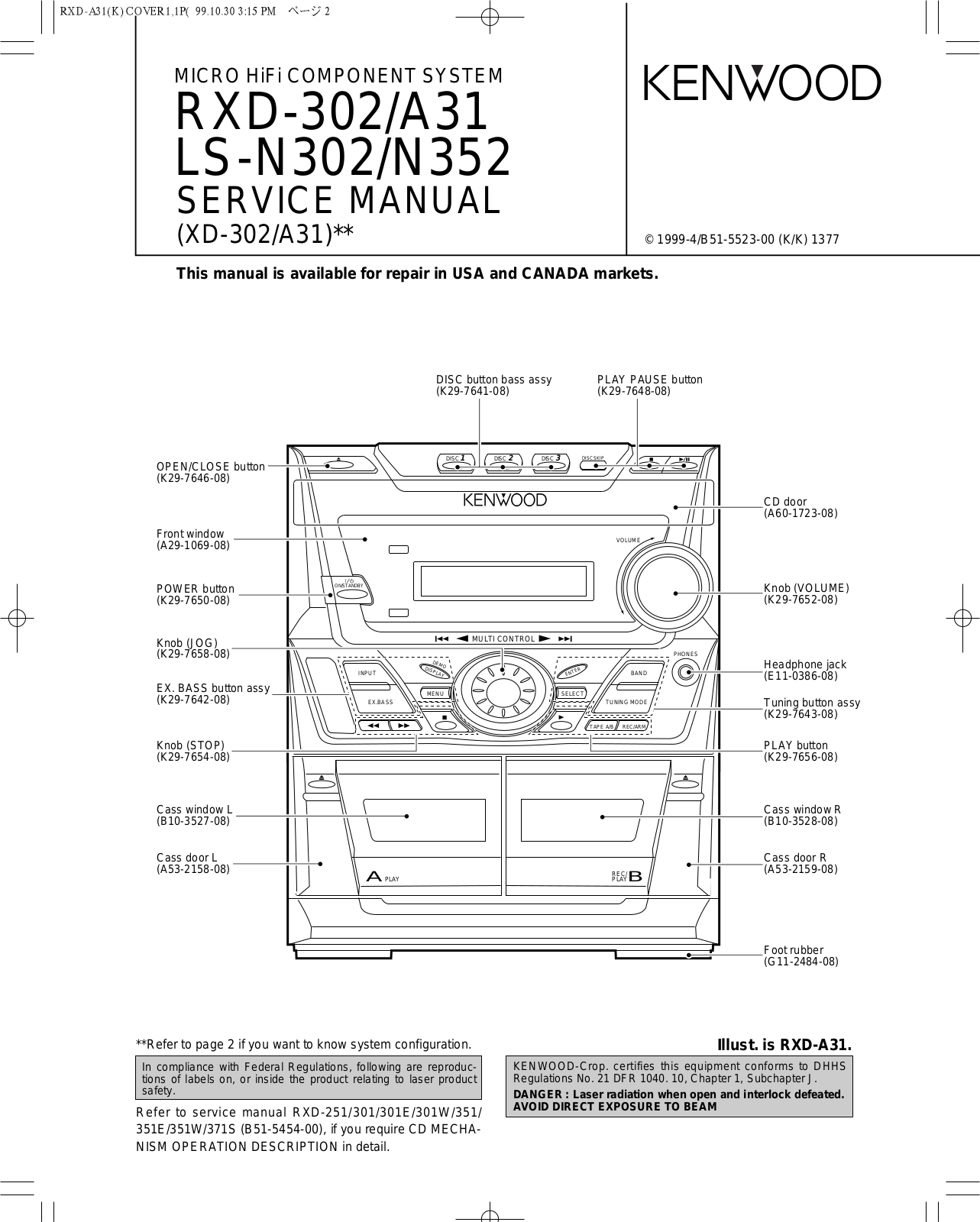 Kenwood RXD-302, RXD-A31, LS-N302, LS-N352 Service Manual