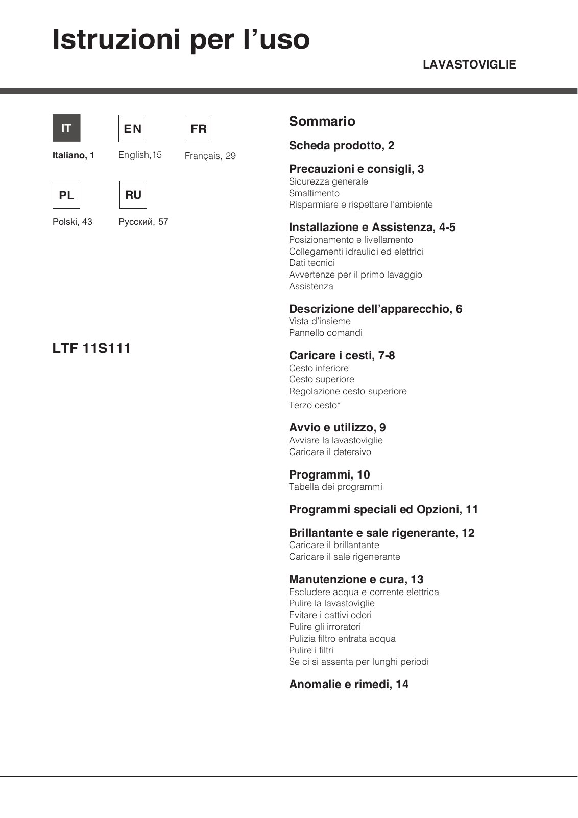 Hotpoint Ariston LTF 11S111 EU User Manual