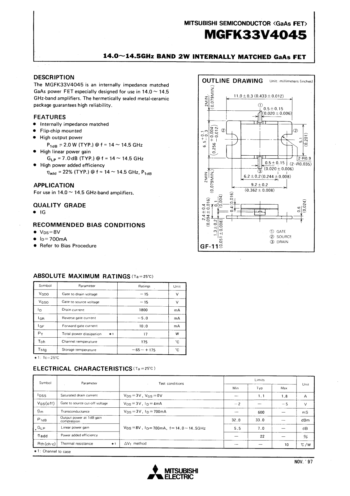 Mitsubishi MGFK33V4045 Datasheet