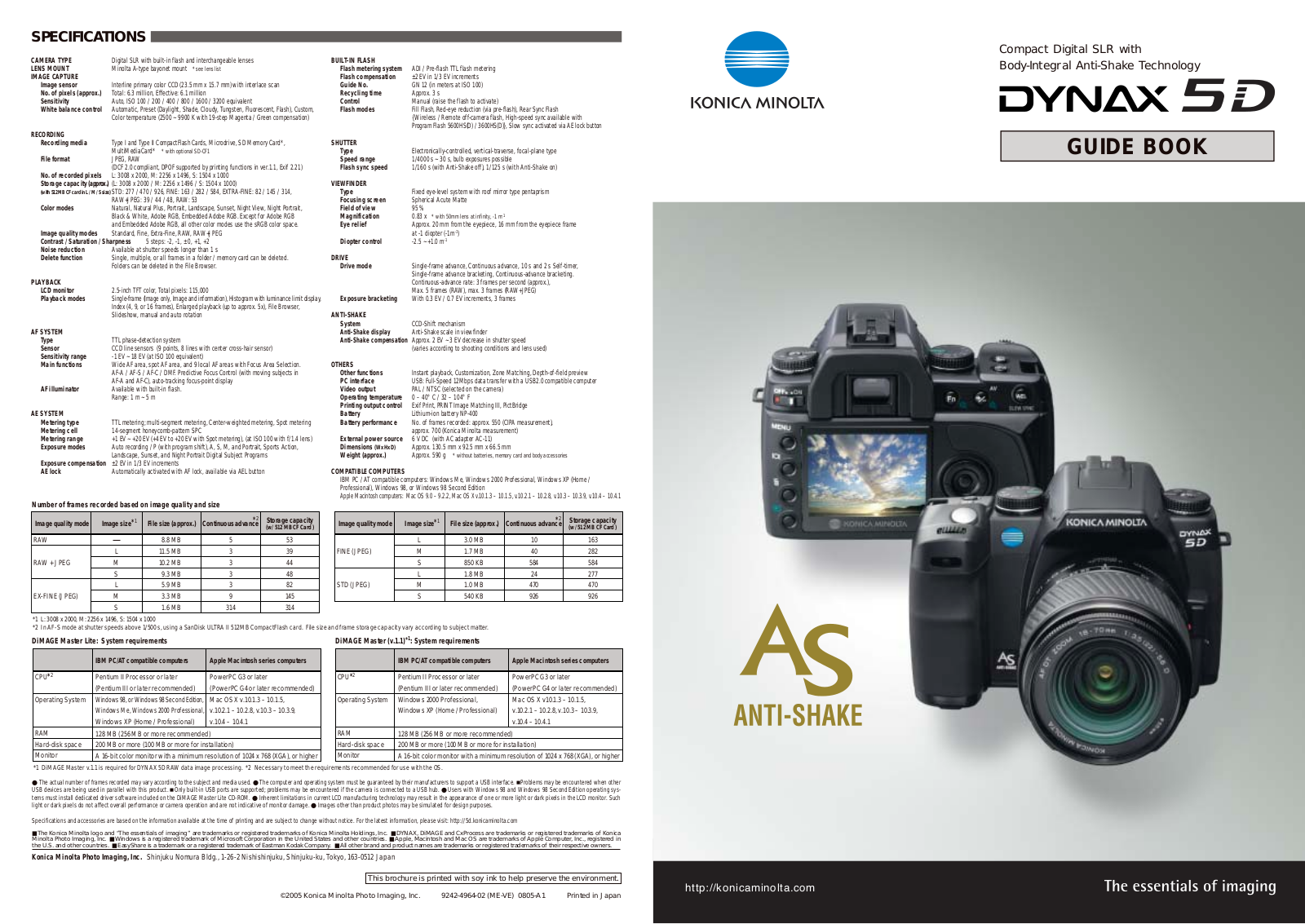 MINOLTA Dynax 5D Quick Start Guide