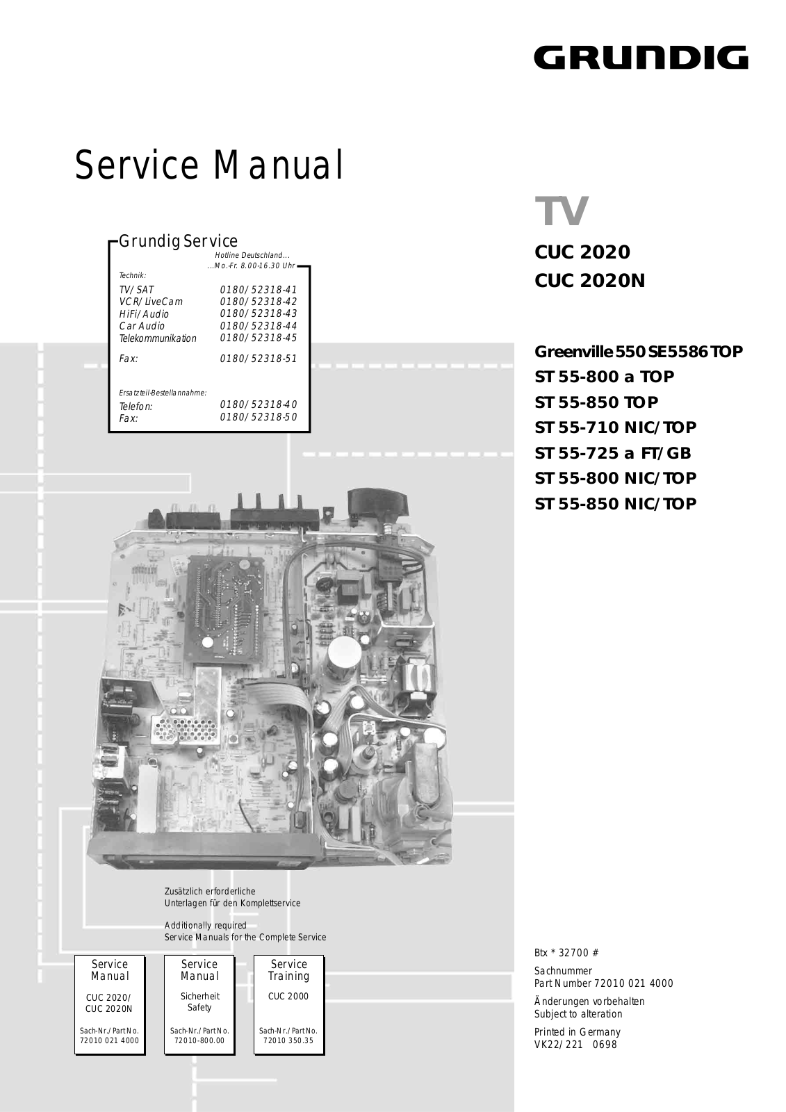 Grundig ST 55-800 NIC-TOP, ST 55-725 FT-GB, ST 55-710 NIC-TOP, ST 55-850 TOP, ST 55-800 TOP Service Manual