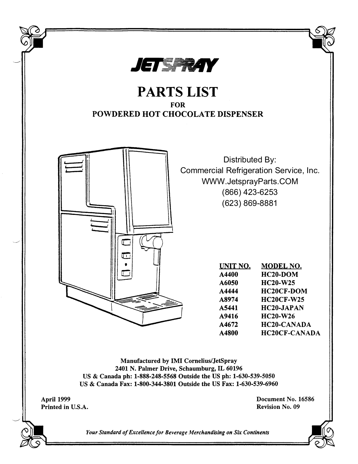 Jet Spray HC20-CANADA Parts List