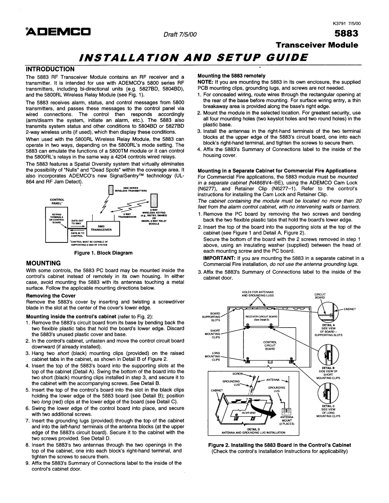 Ademco 8DL5883 II with FCC label