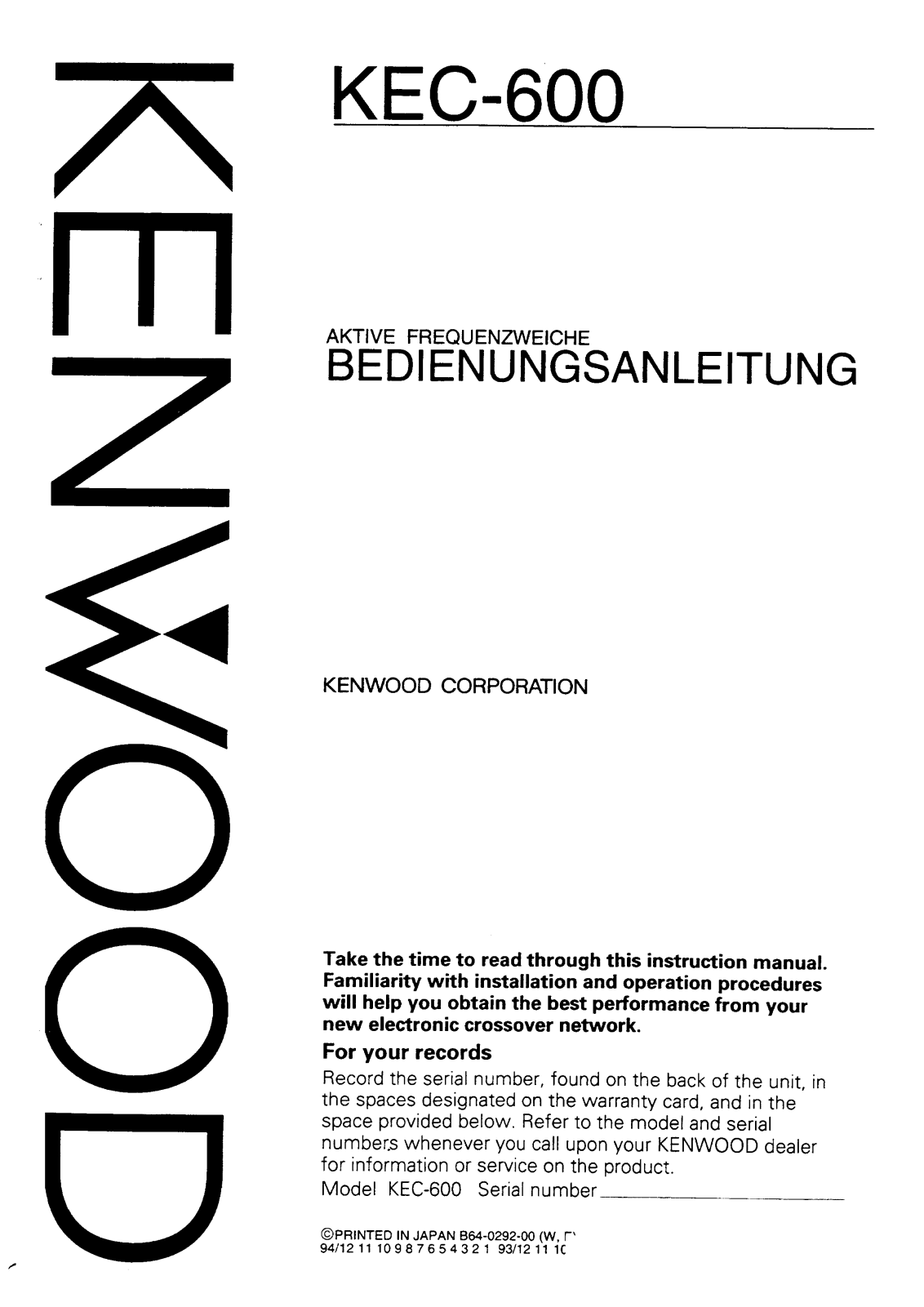 Kenwood KEC-600 User Manual