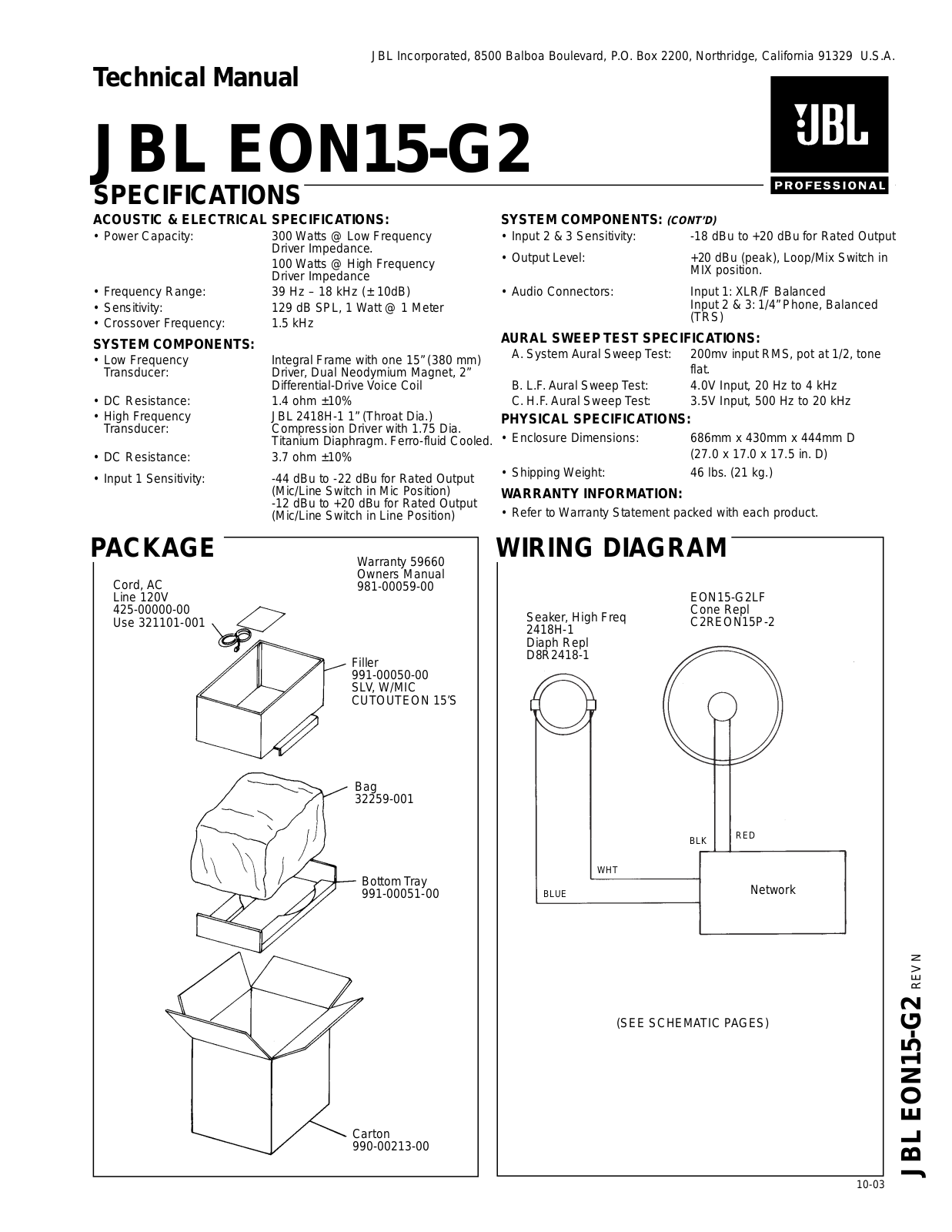 JBL EON-15-G-2 Service manual