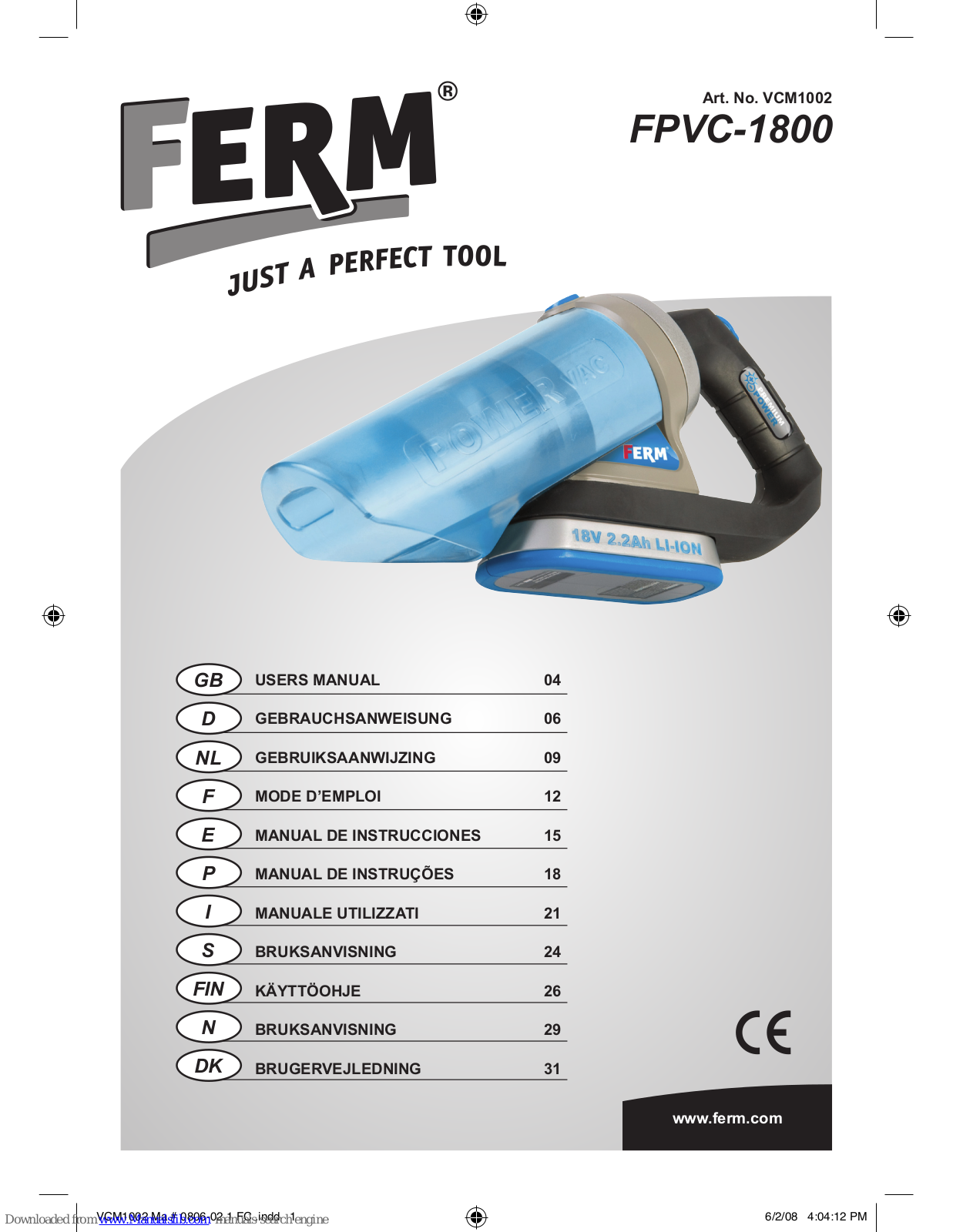 Ferm FPVC-1800 User Manual