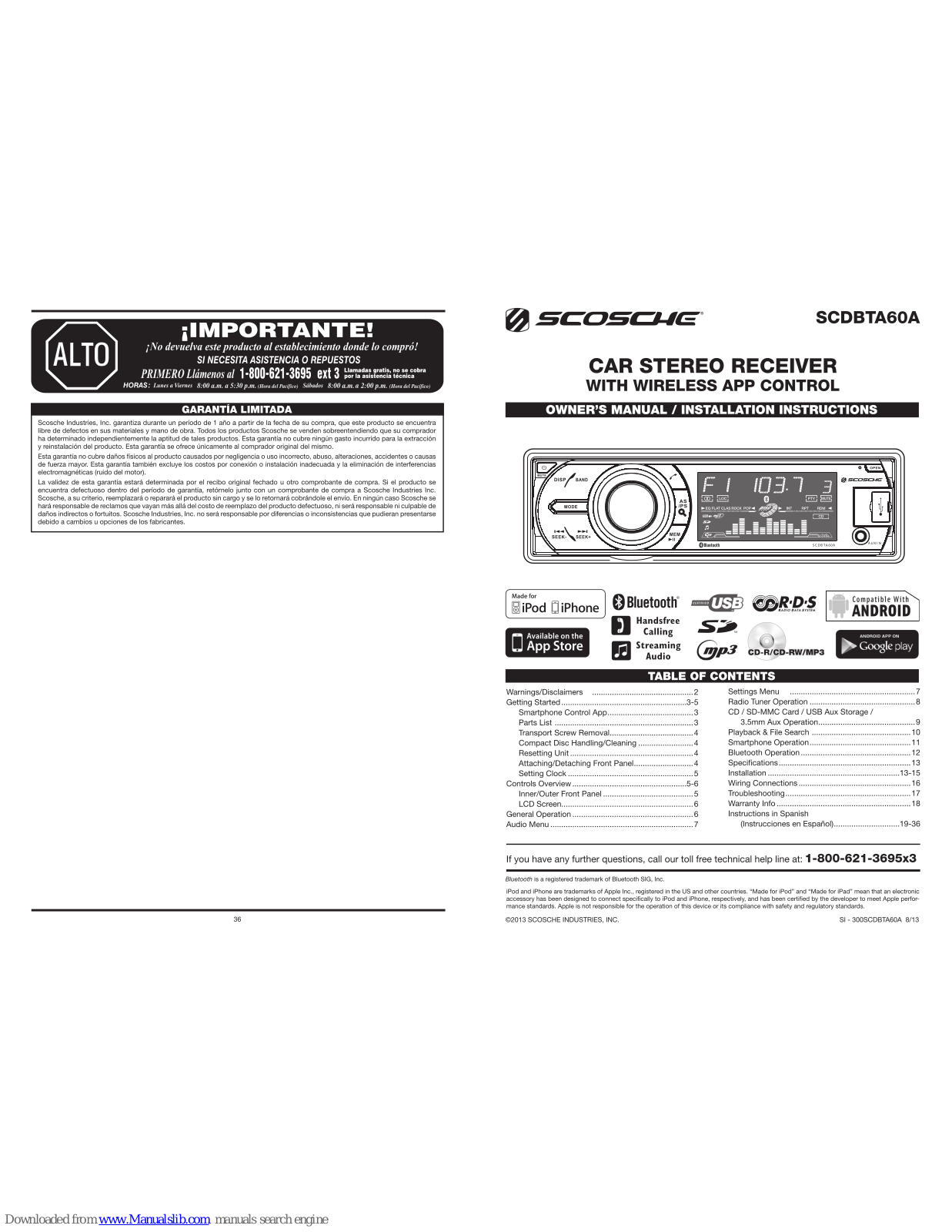 Scosche SCDBTA60A Owner's Manual & Installation Manual