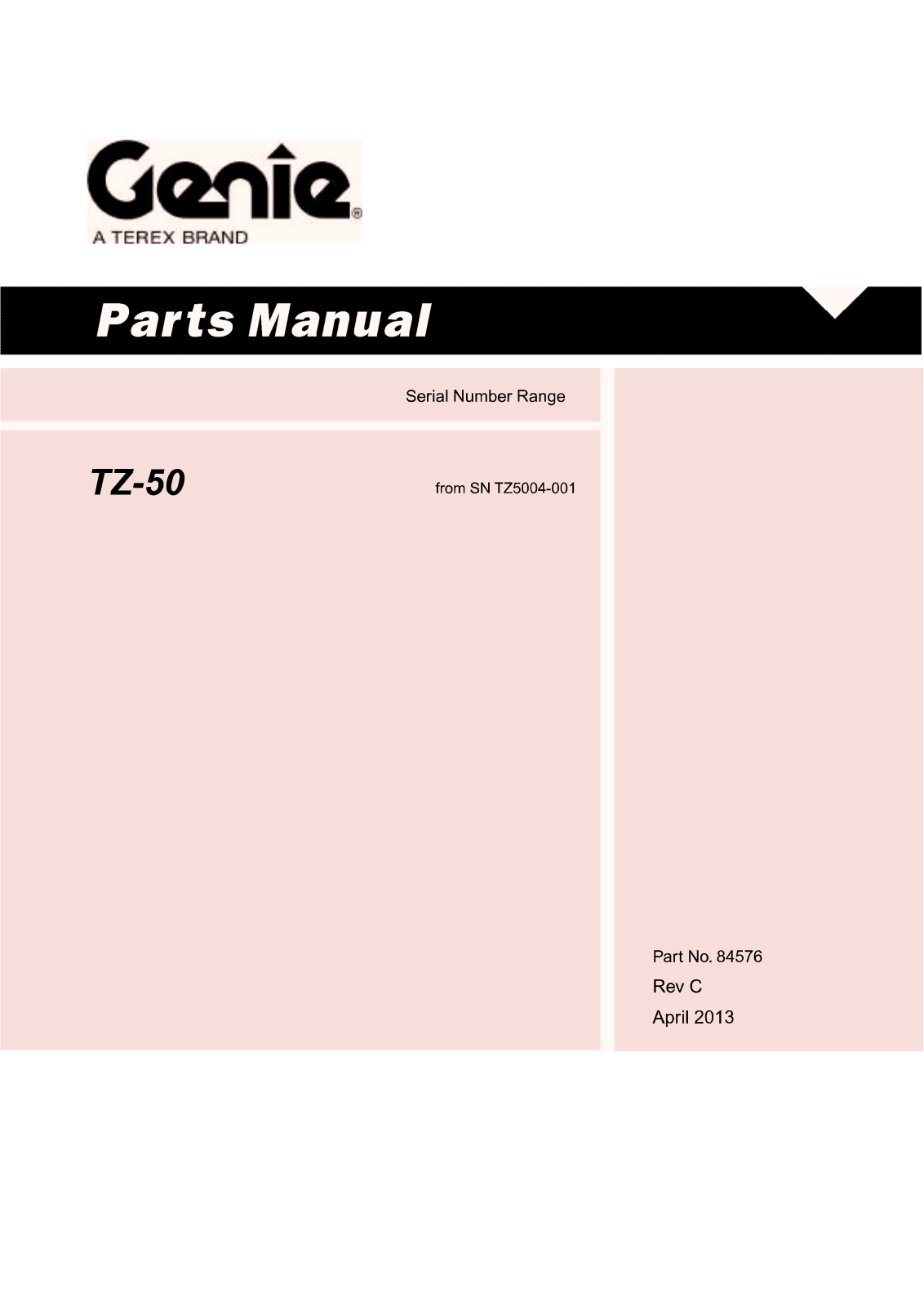 Genie TZ-50 Parts Catalogue