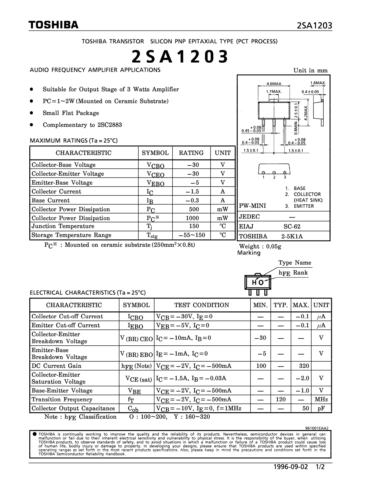 Toshiba 2SA1203 Datasheet