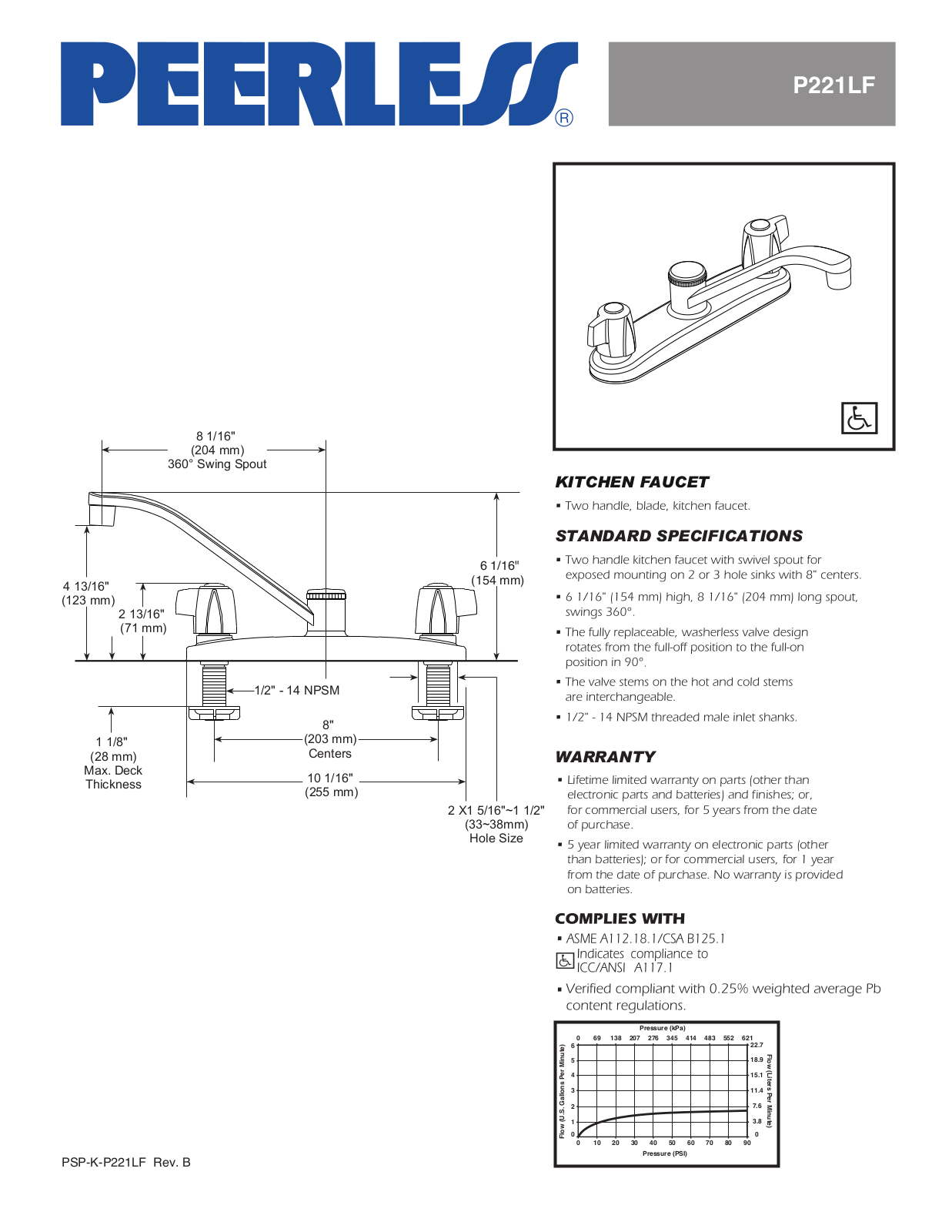 Peerless Faucets PEY1086 Specifications - ManualMachine.com