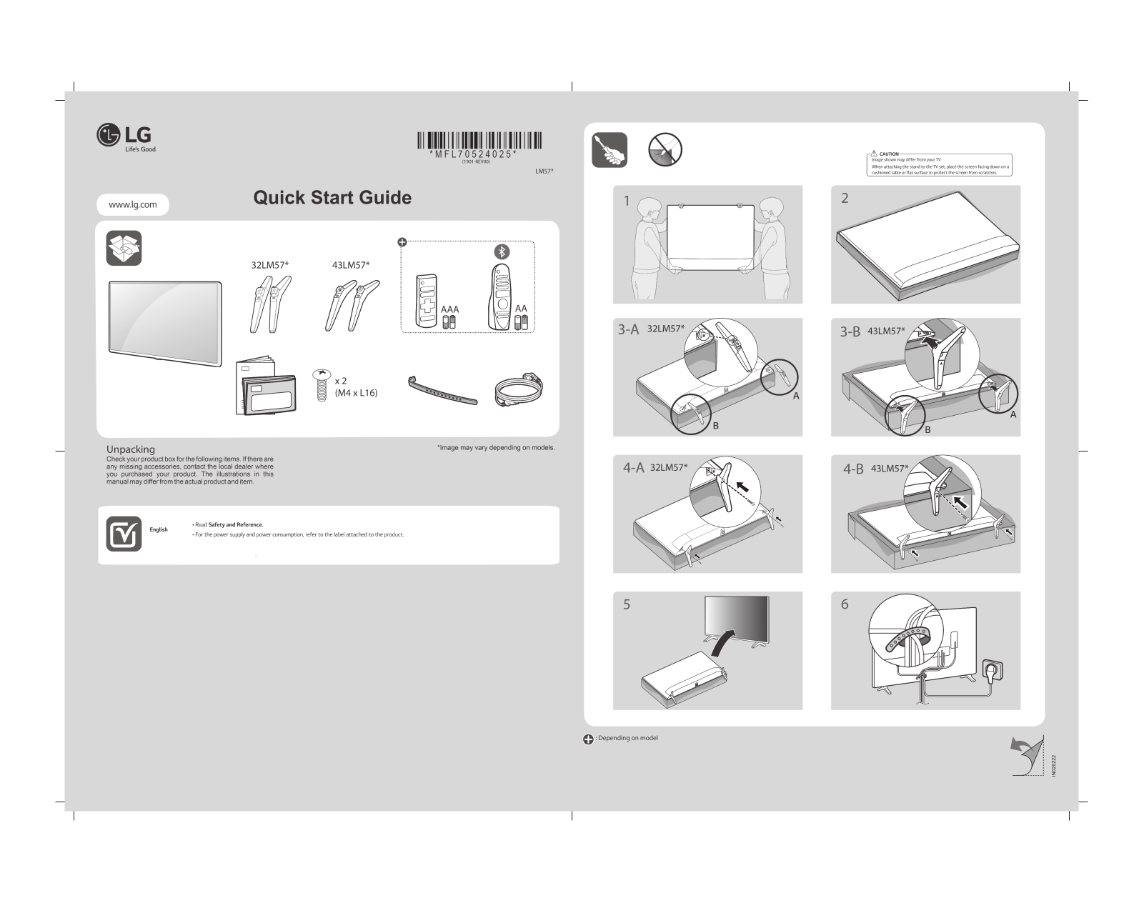 LG 32LM576BPTC, 43LM5760PTC QUICK SETUP GUIDE