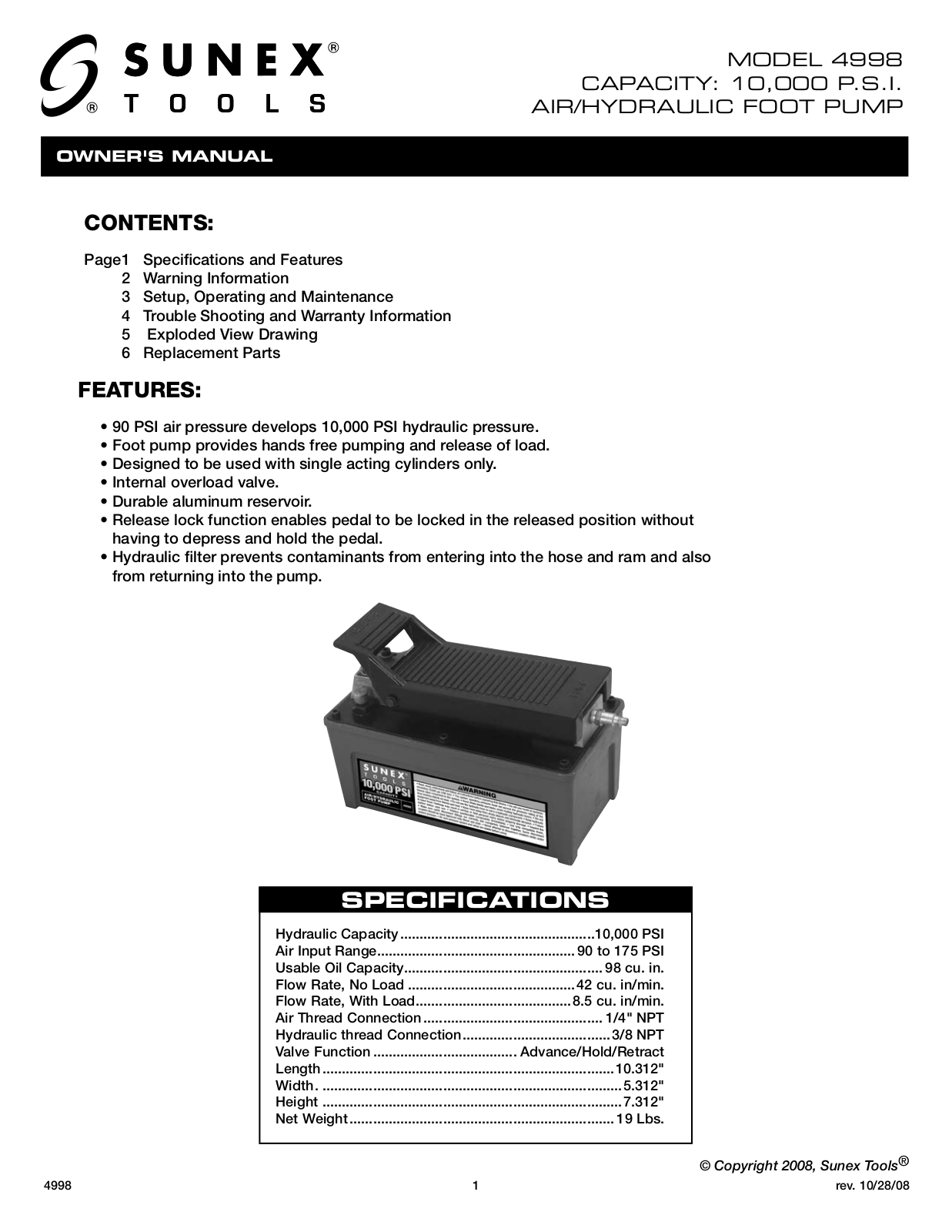 Sunex Tools 4998 User Manual