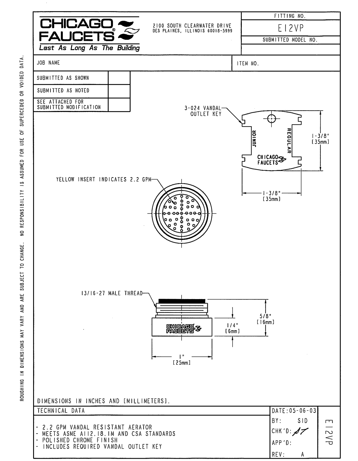 Chicago Faucet E12VPJK User Manual