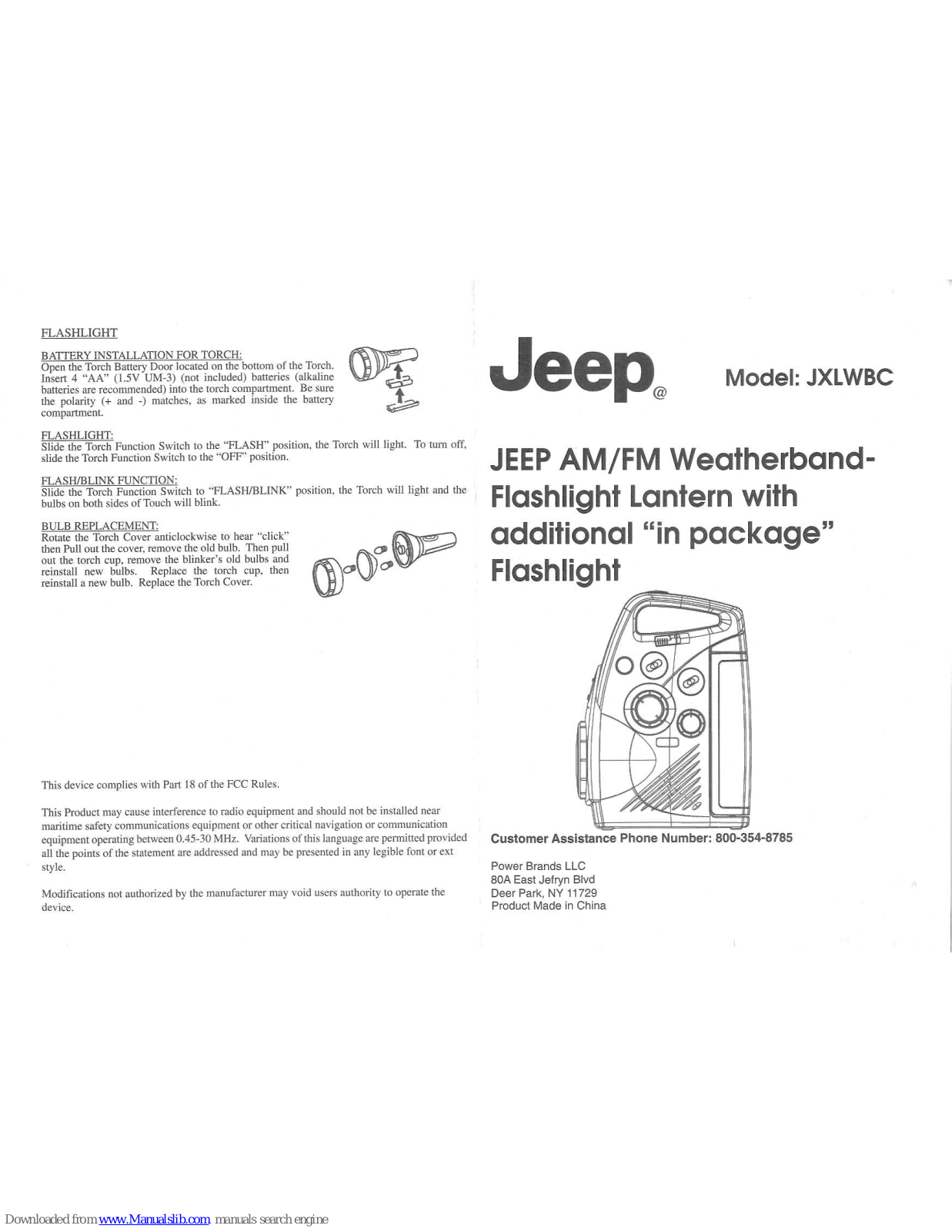 Jeep JXLWBC Instruction Manual