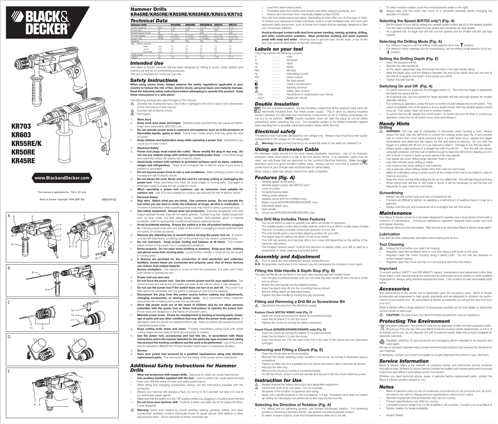 Black & Decker KR45RE, KR55RE-K, KR703-B1, KR603 User Manual