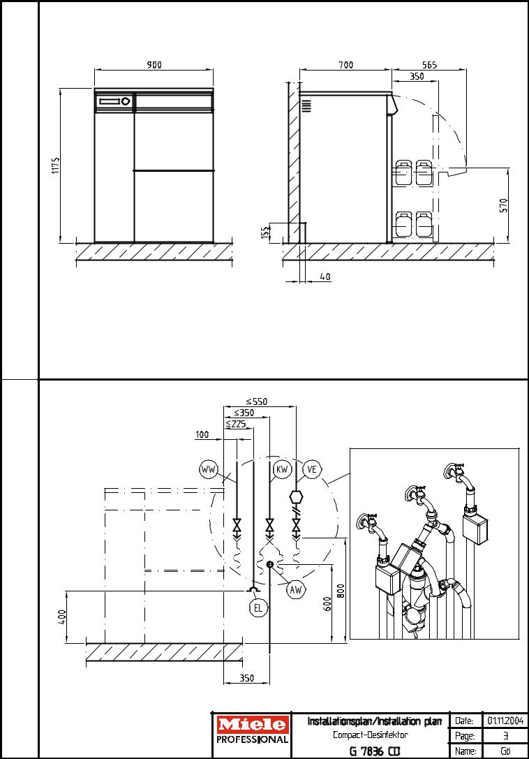 Miele E 705/2 Installation plan