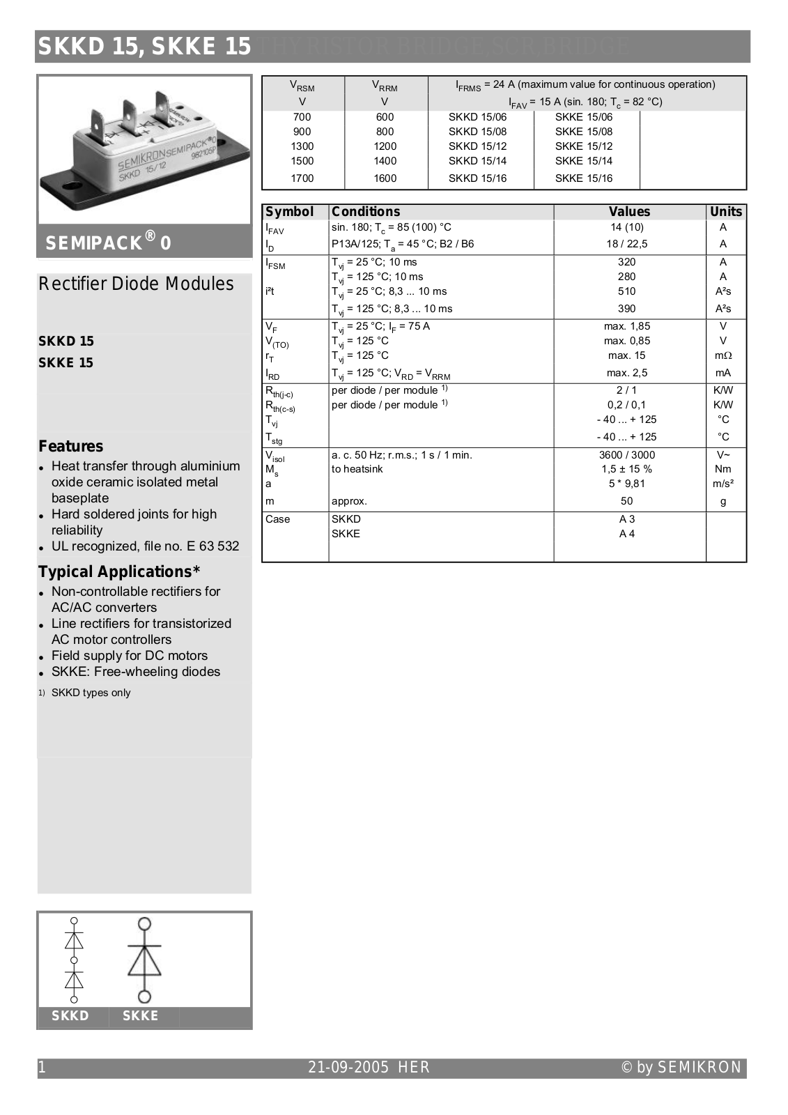 Semikron SKKD 15, SKKE 15 Data Sheet