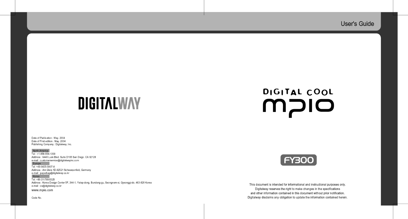 MPIO FY300 User Manual