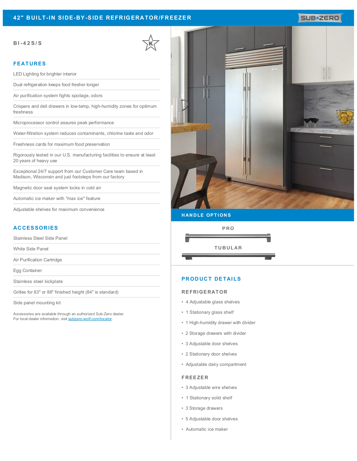 Sub-Zero BI42SSPH, BI42SSTH Specification Sheet