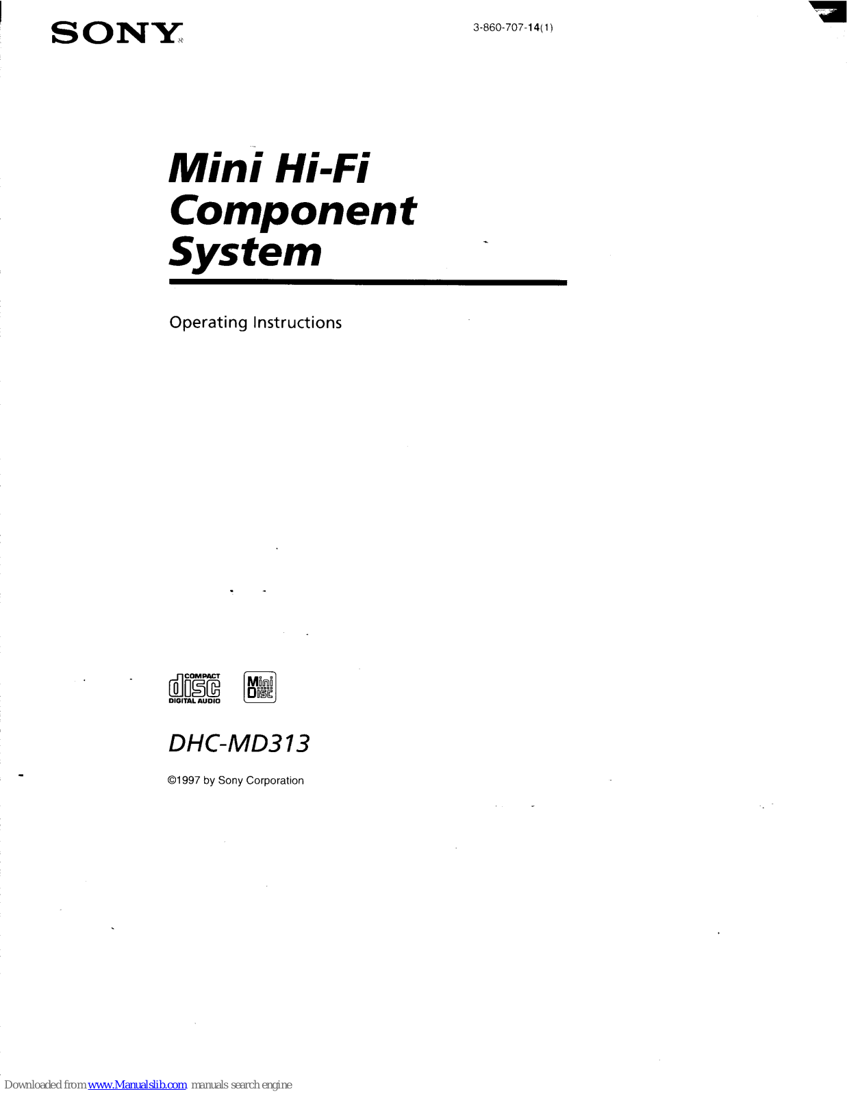 Sony DHC-MD313 Primary Operating Instructions Manual