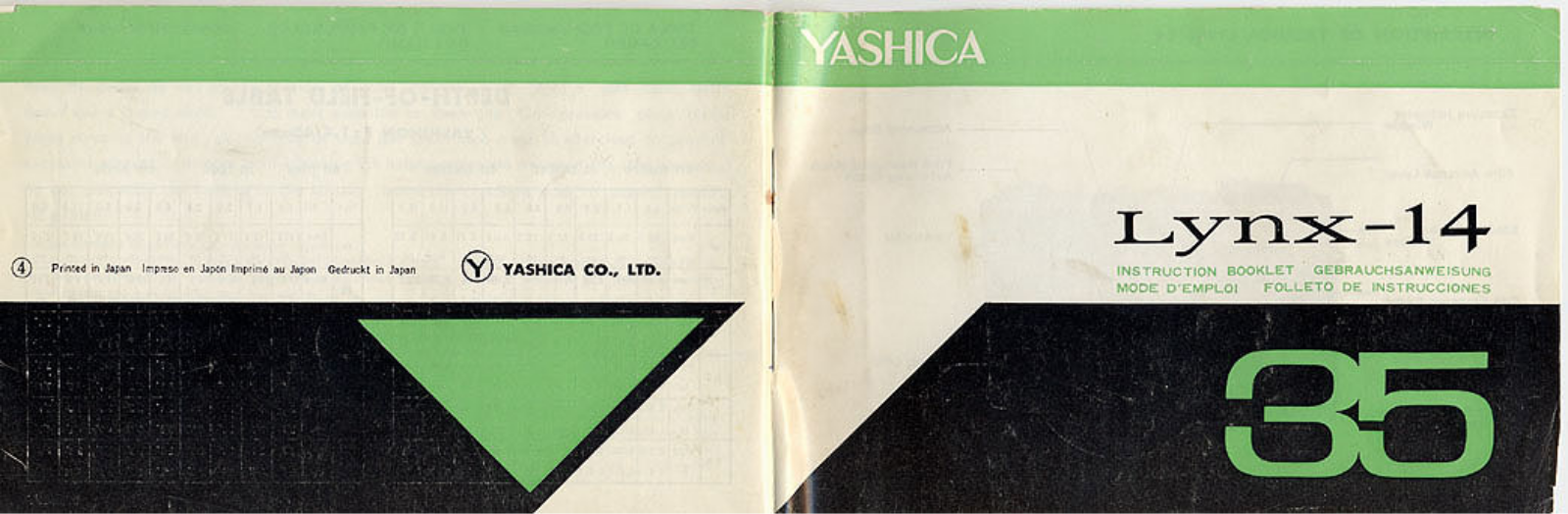 Yashica Lynx 14 Instruction Booklet