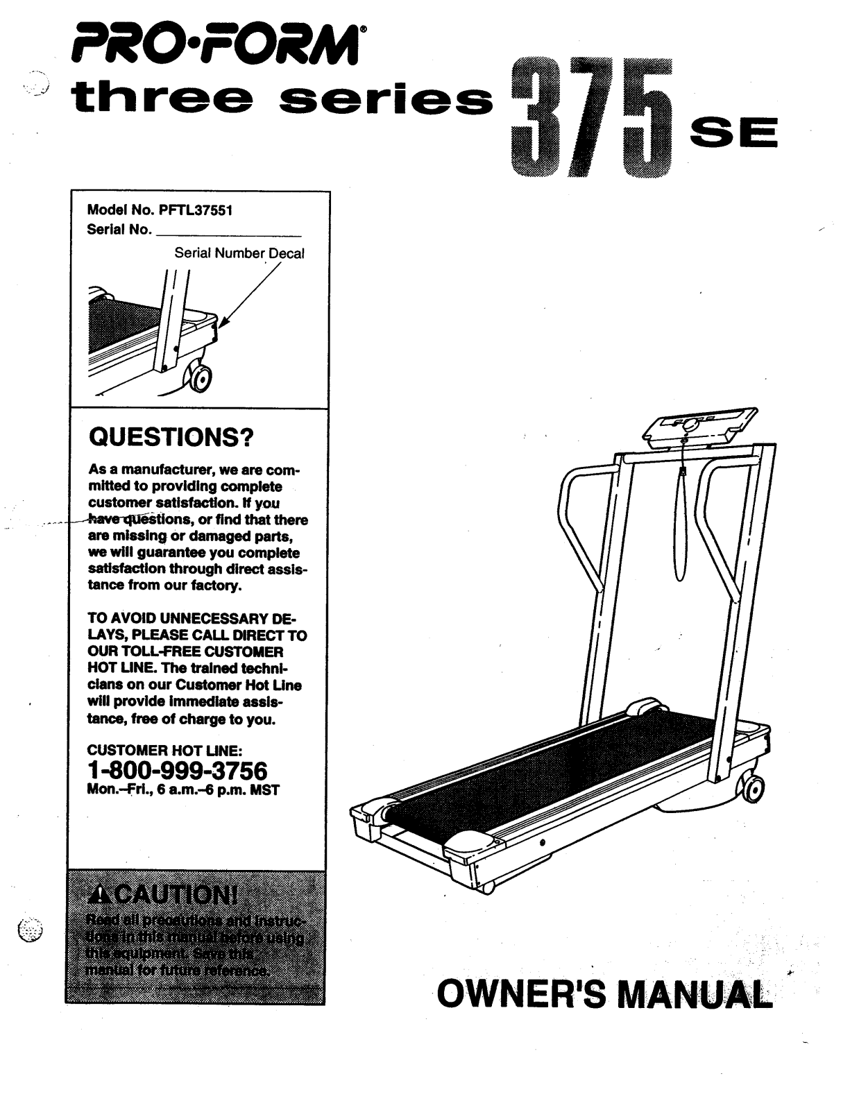 ProForm three series 375 SE, PFTL37551 Owner's Manual