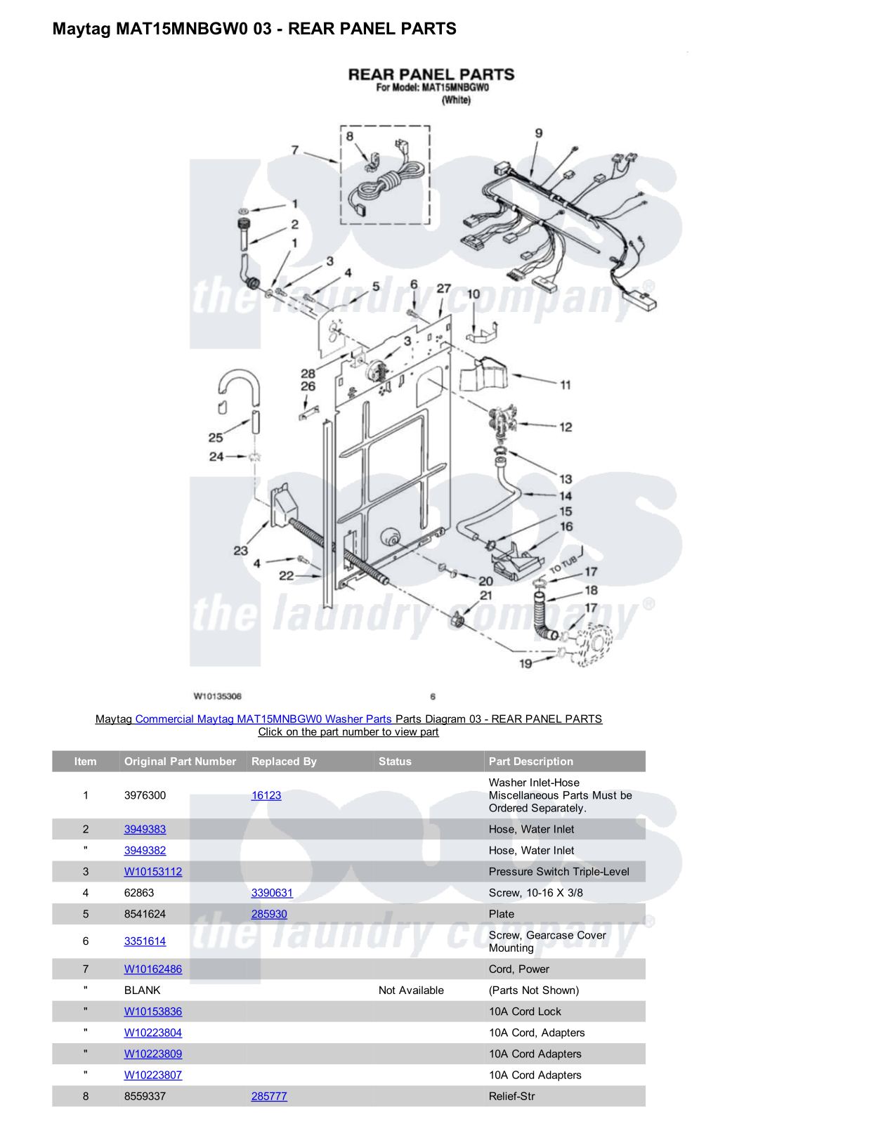 Maytag MAT15MNBGW0 Parts Diagram