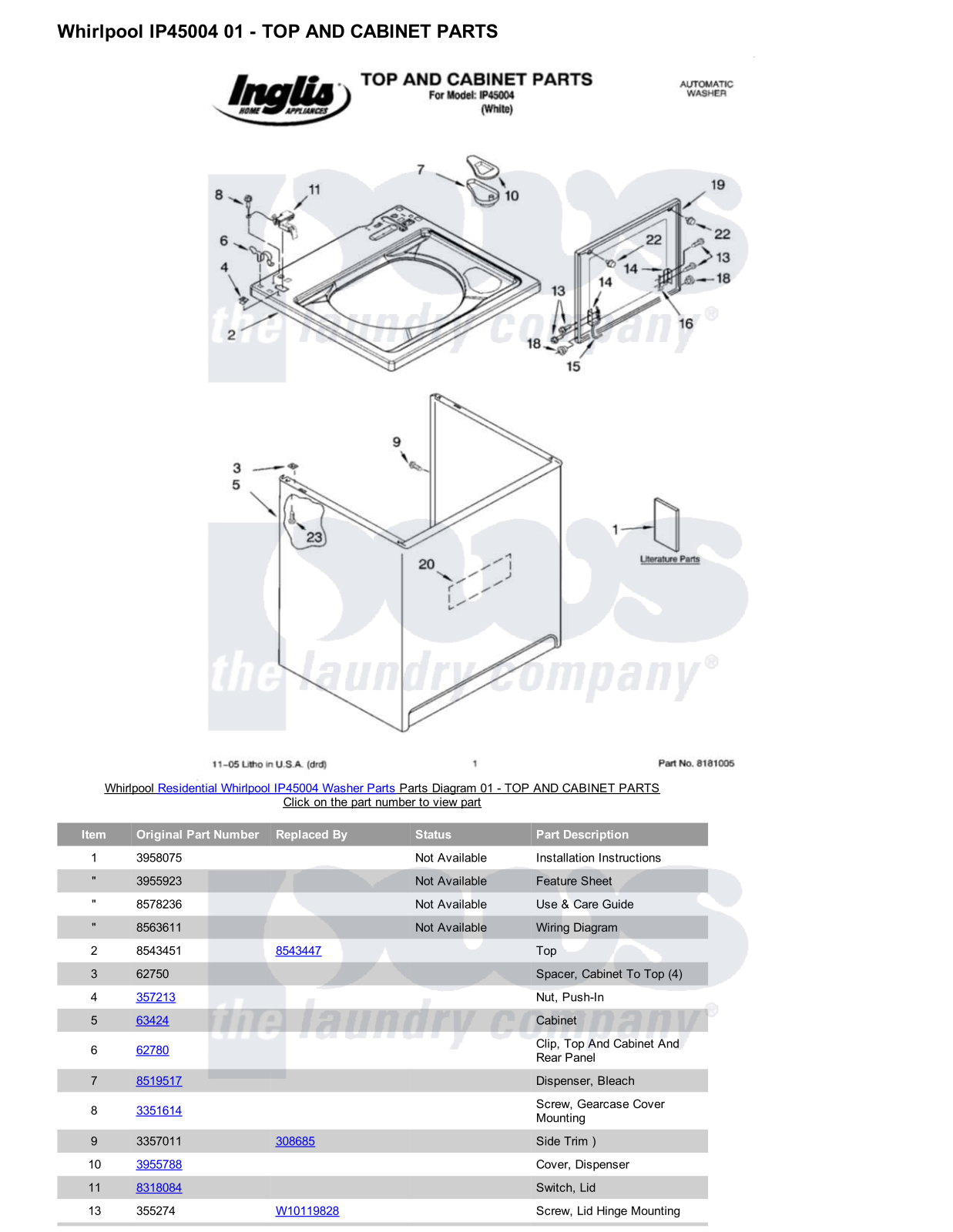 Whirlpool IP45004 Parts Diagram