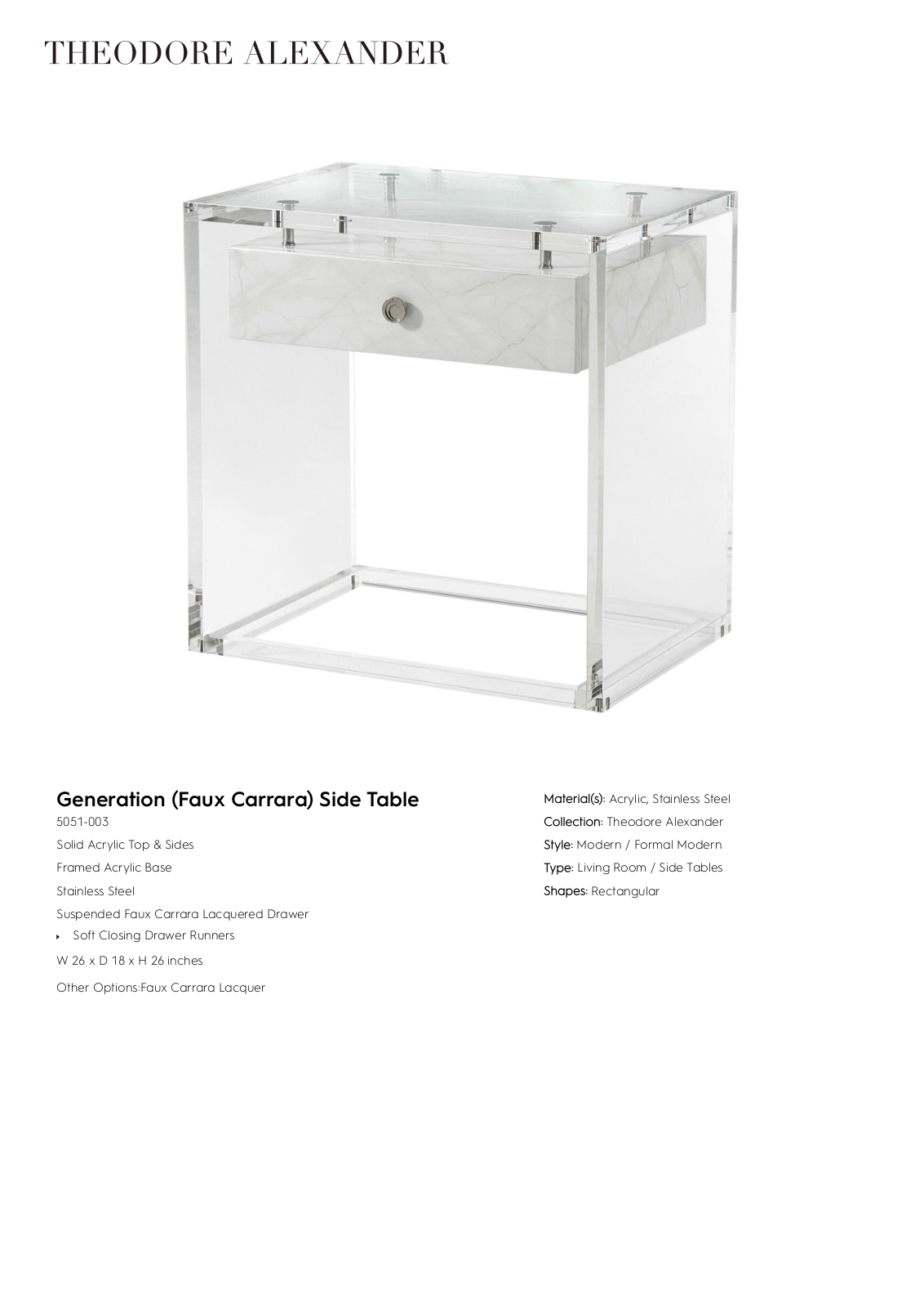 Theodore Alexander FPLJ2615 Specifications - ManualMachine.com
