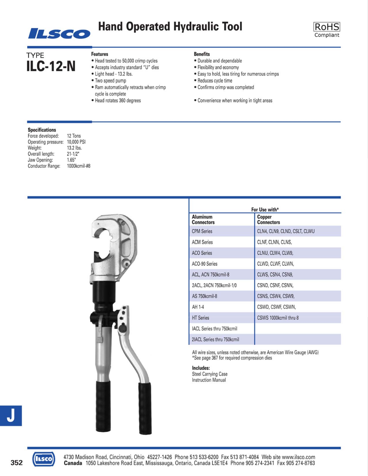 Ilsco Hand Operated Hydraulic Tool Catalog Page