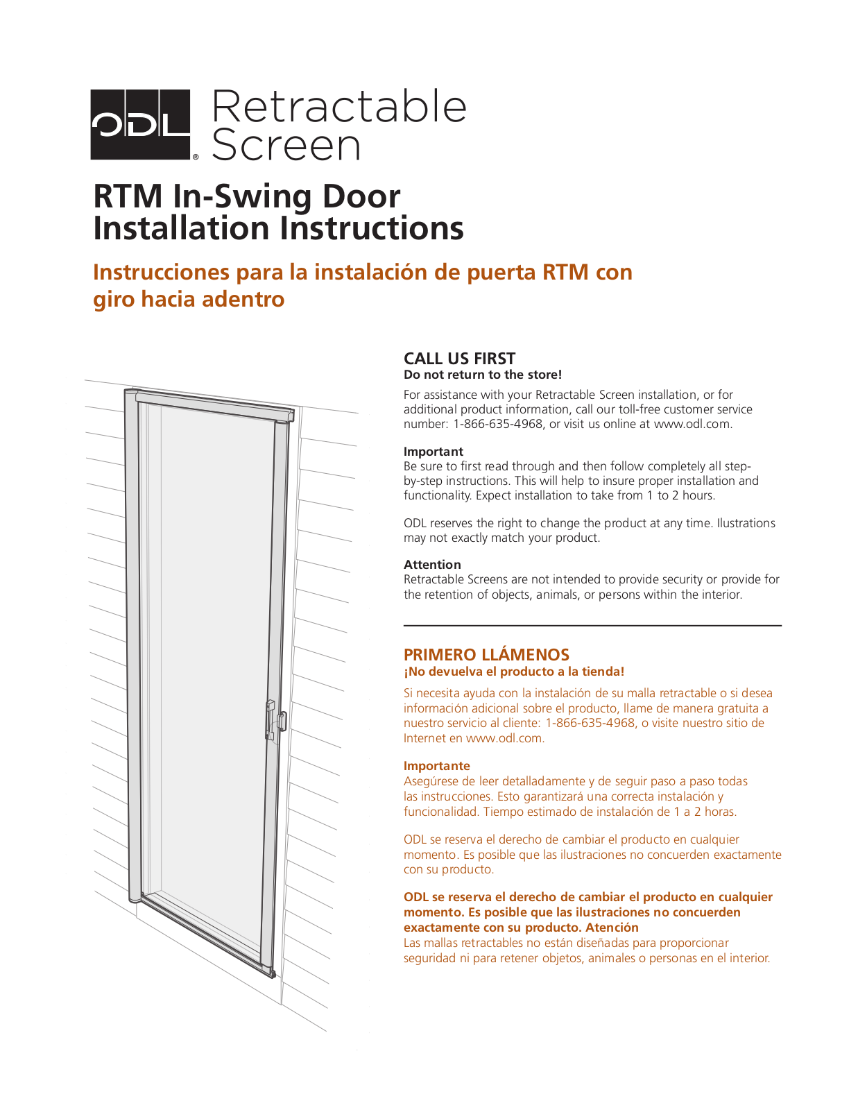 ODL Standard Retractable Screen Door User Manual