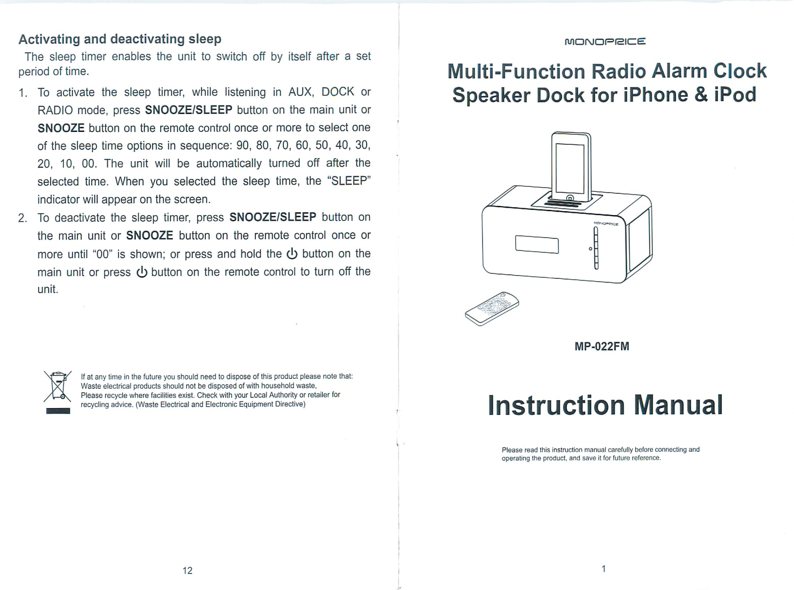 Monoprice MP-022FM Instruction Manual